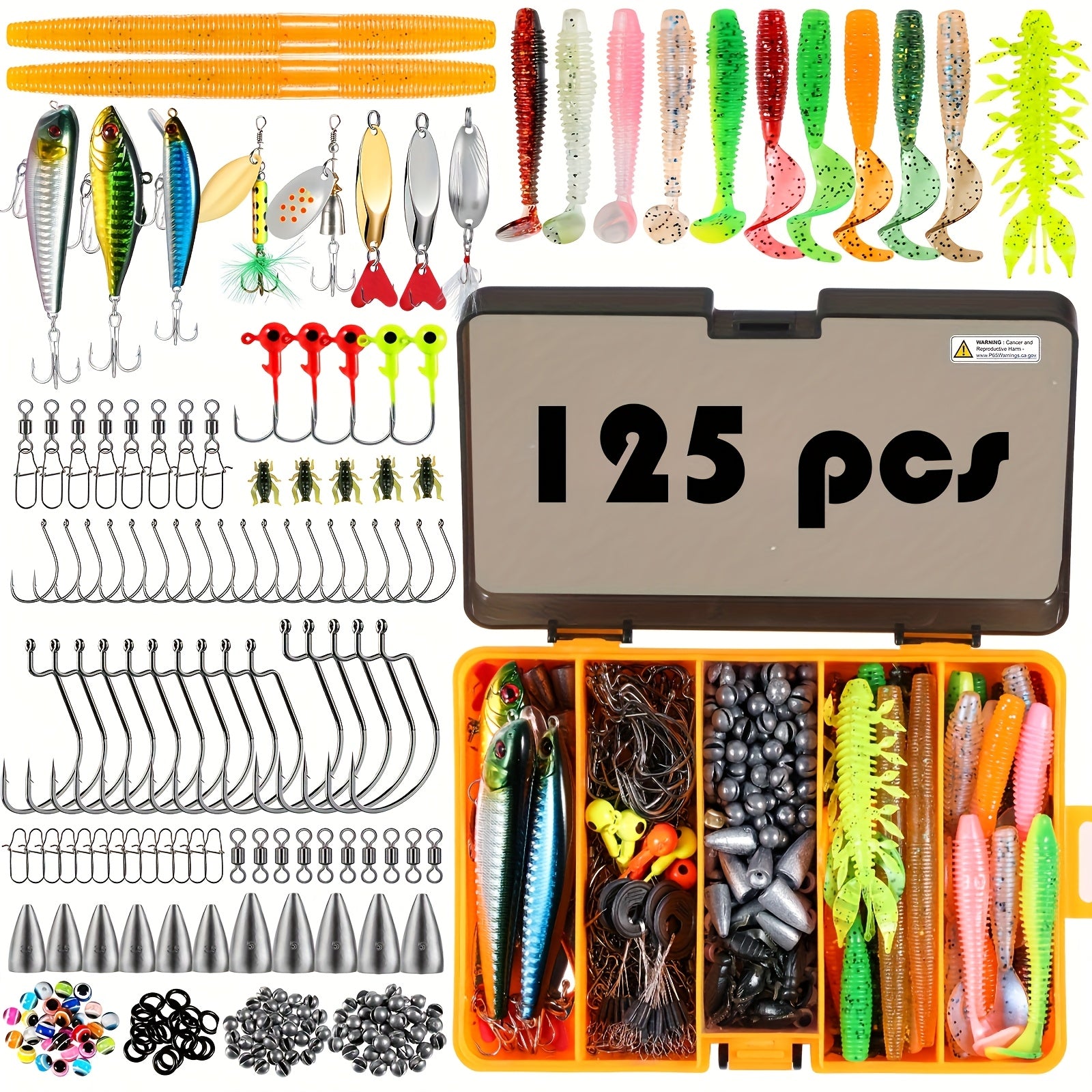 complete tackle box 125PCS Fishing Tackle Box Includes Weights And Hooks, Fishing Starter – Plusinno