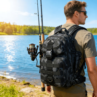 backpack fishing rod and reel Fishing Tackle Backpack With Rod Holder, Lightweight Fishing Gear Stor – Plusinno