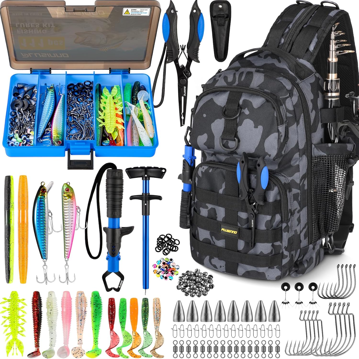 backpack for fishing gear PLUSINNO Fishing Backpack with Tackle Boxes, Waterproof Sling Tackle B – Plusinno