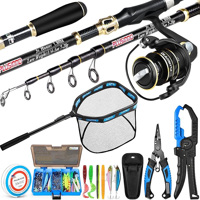 PLUSINNO Fishing Gear, 5.91 Feet/1.8M Full Fishing Pole kit – Plusinno