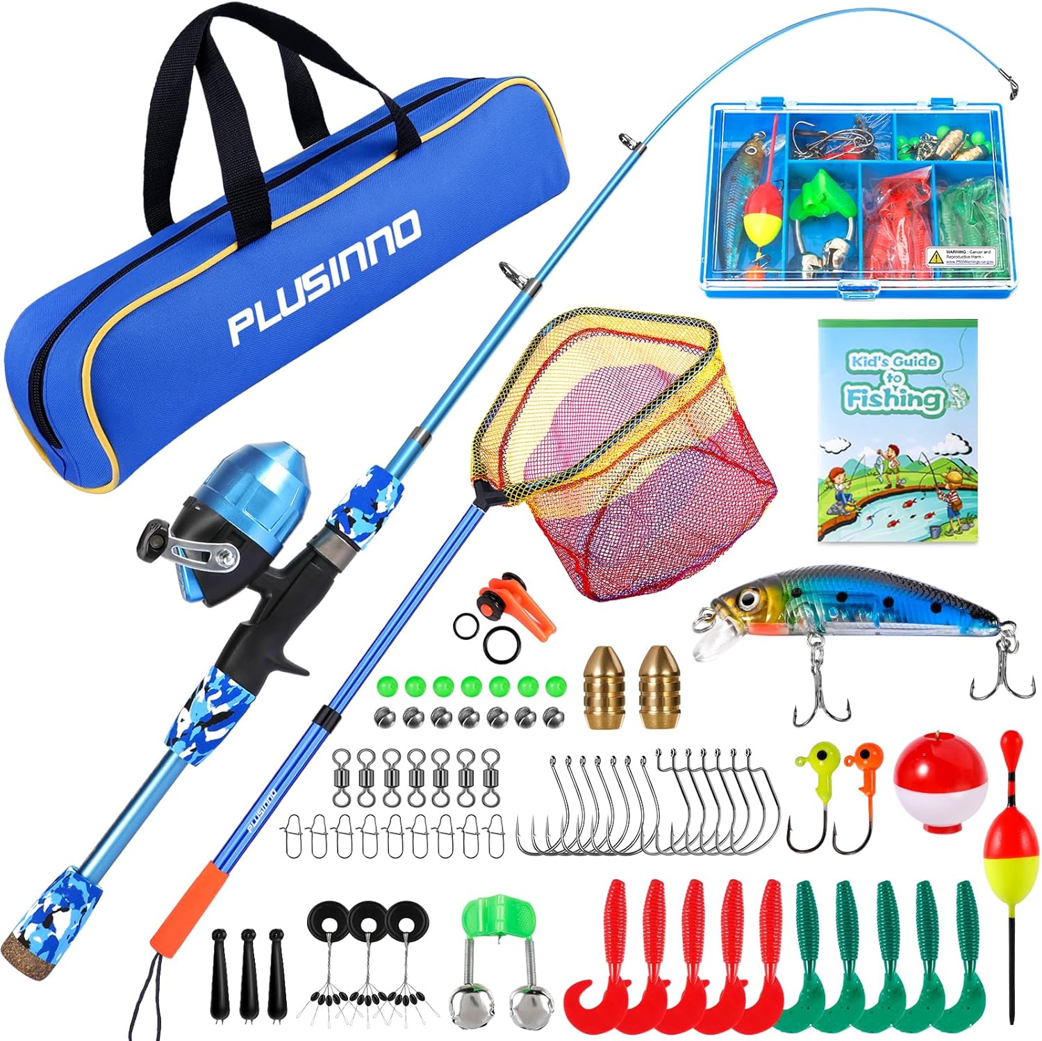 PLUSINNO KFR3 Kids Fishing Rod Combo Full Kits With Net – Plusinno