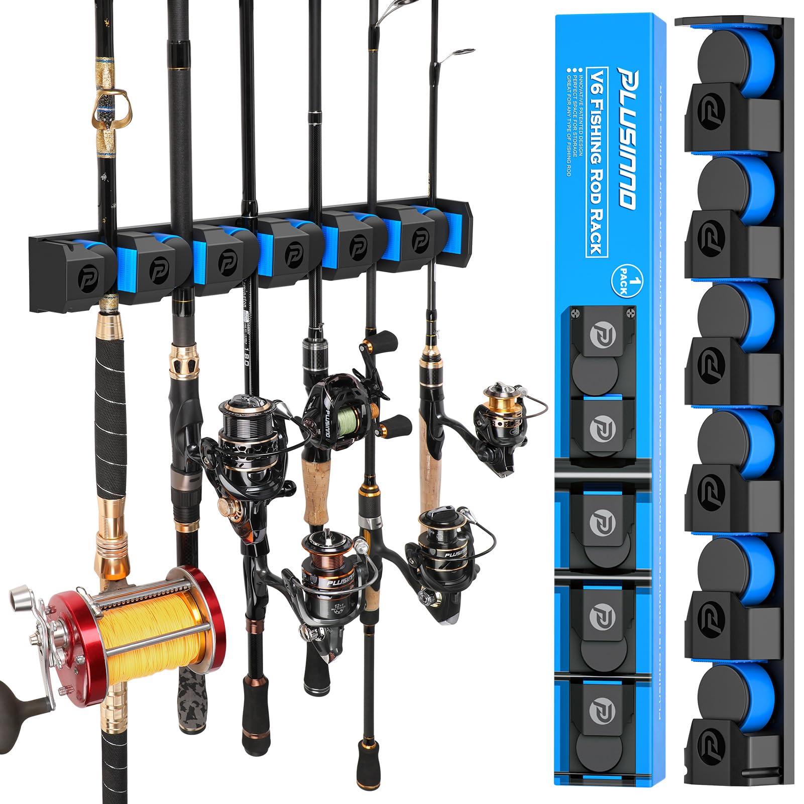 PLUSINNO V6 Fishing Rods Holder Vertical Wall Mount Fishing Rod Rack for Garage