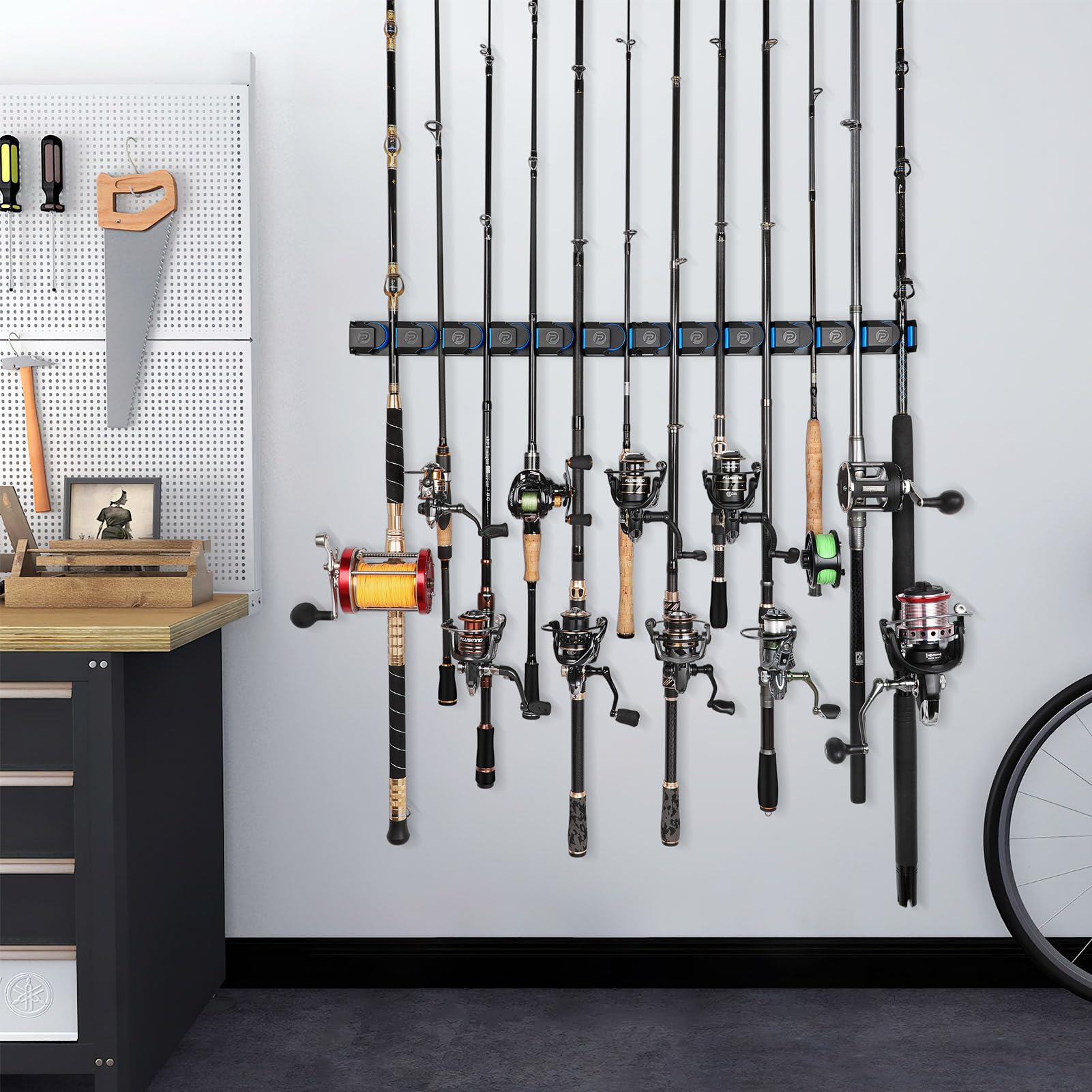 PLUSINNO V6 Fishing Rods Holder Vertical Wall Mount Fishing Rod Rack for Garage