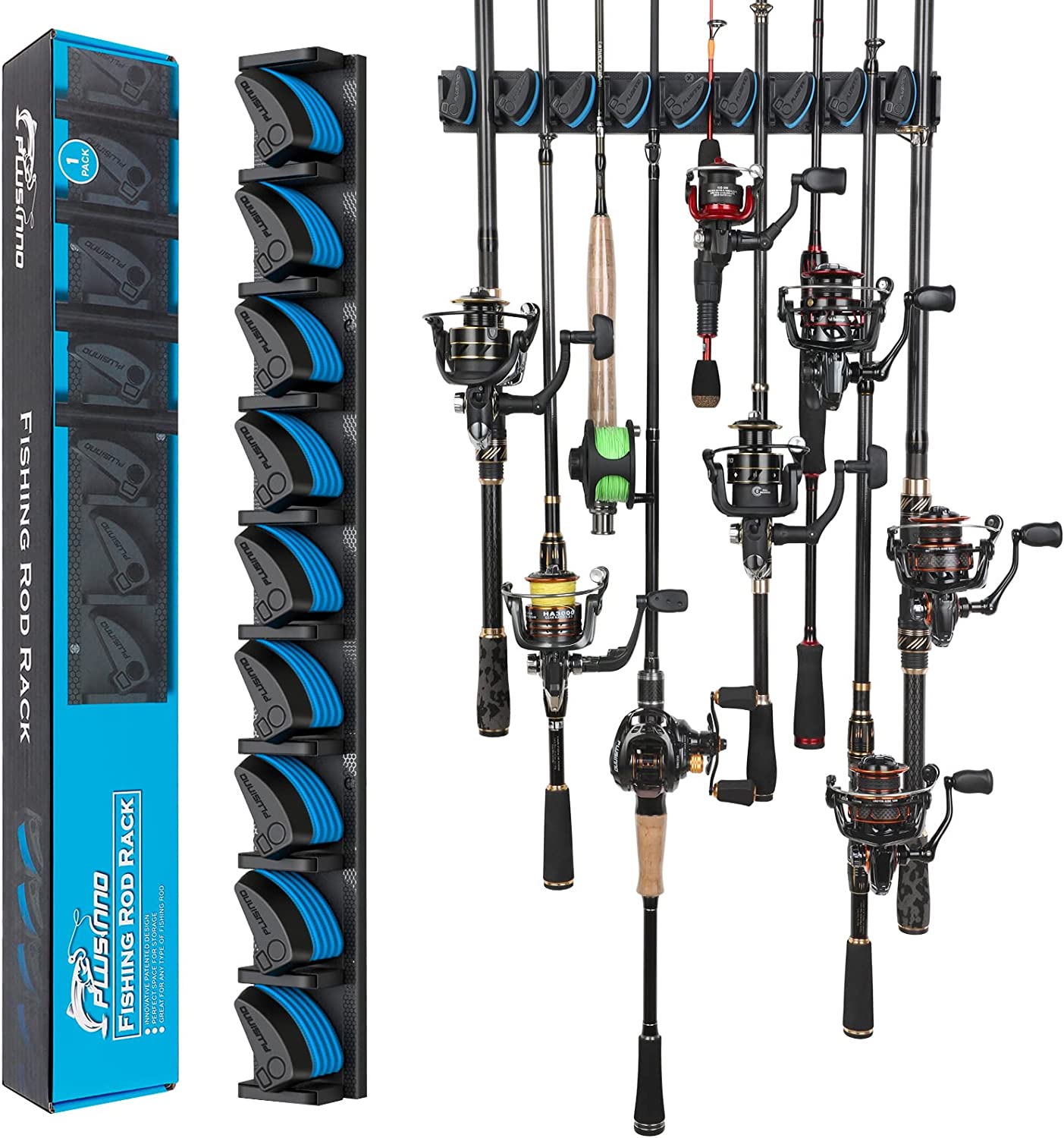 PLUSINNO V9 Fishing Pole Organizer Holder Wall Rack for Home