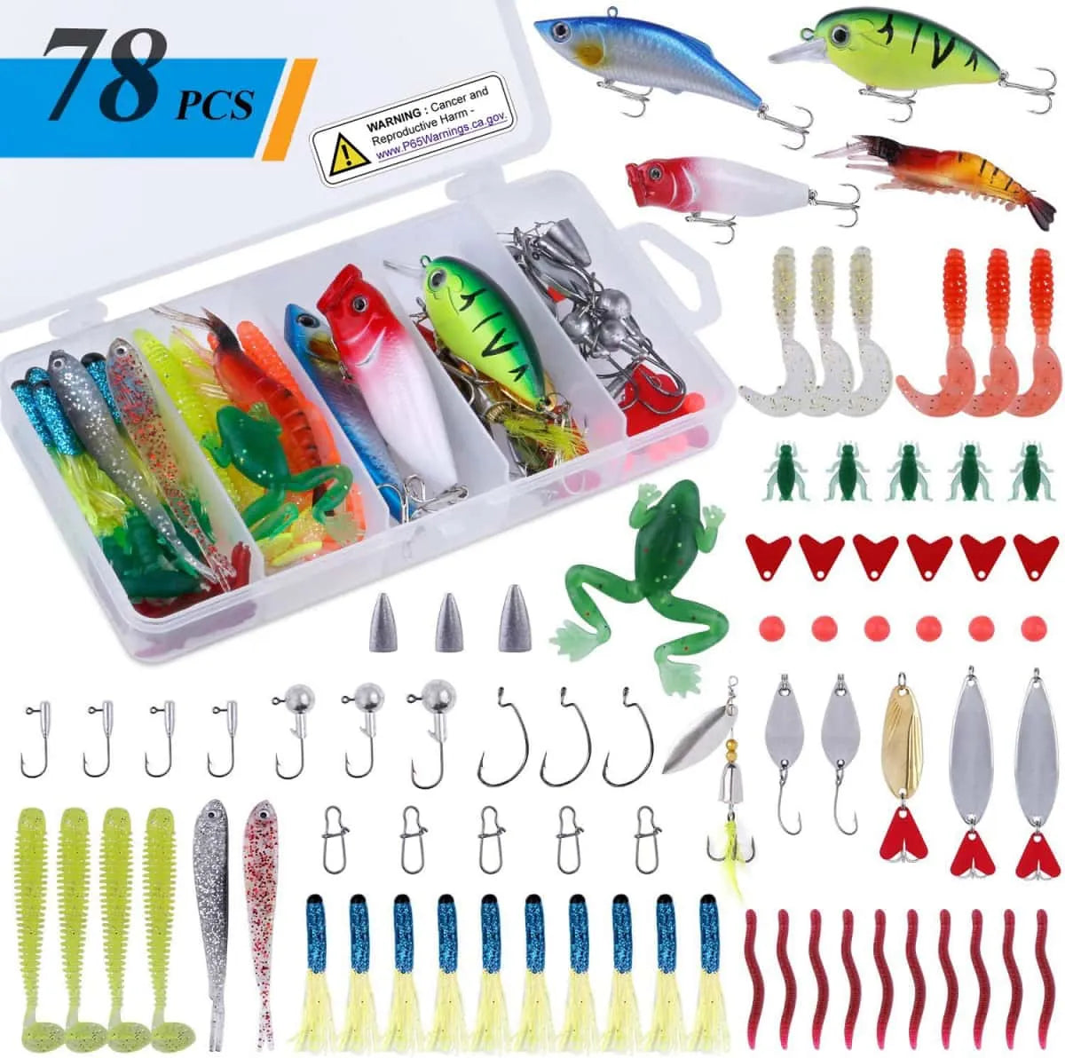 PLUSINNO 78Pcs Fishing Lures Kit Plusinno PLUSINNO 78Pcs Fishing Lures Kit Plusinno