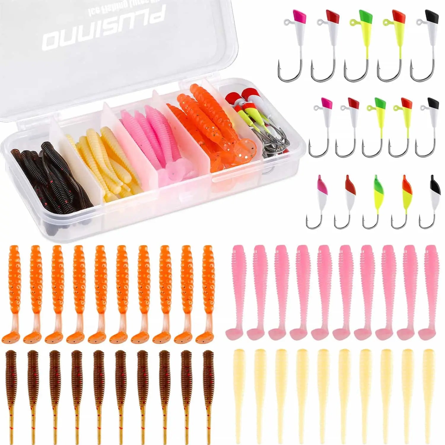 PLUSINNO 55Pcs Ice Fishing Lure kit