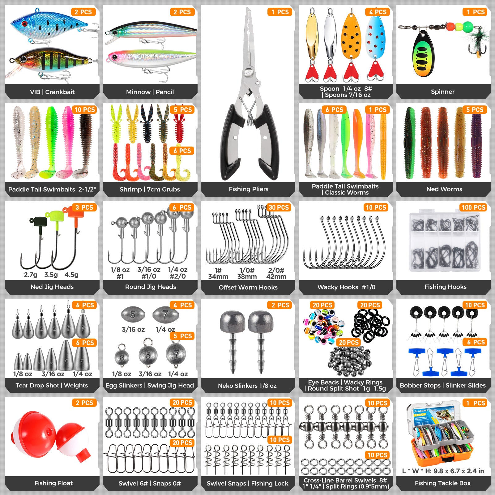 PLUSINNO 373PCS Fishing Lures Kit with Removable