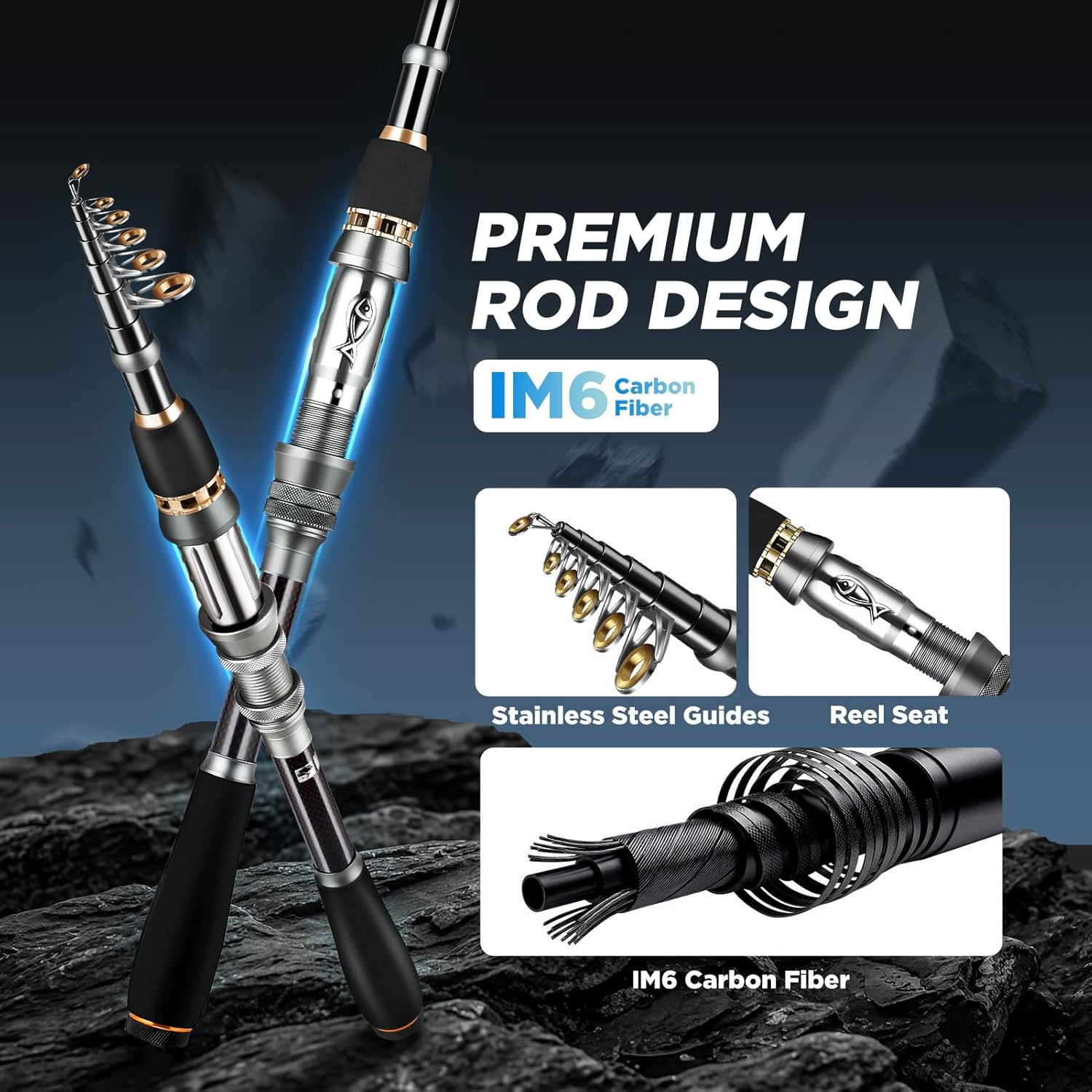 PLUSINNO Fishing Gear - Telescopic Fishing Rod and Reel Combo with Tackle Box and Lures Box