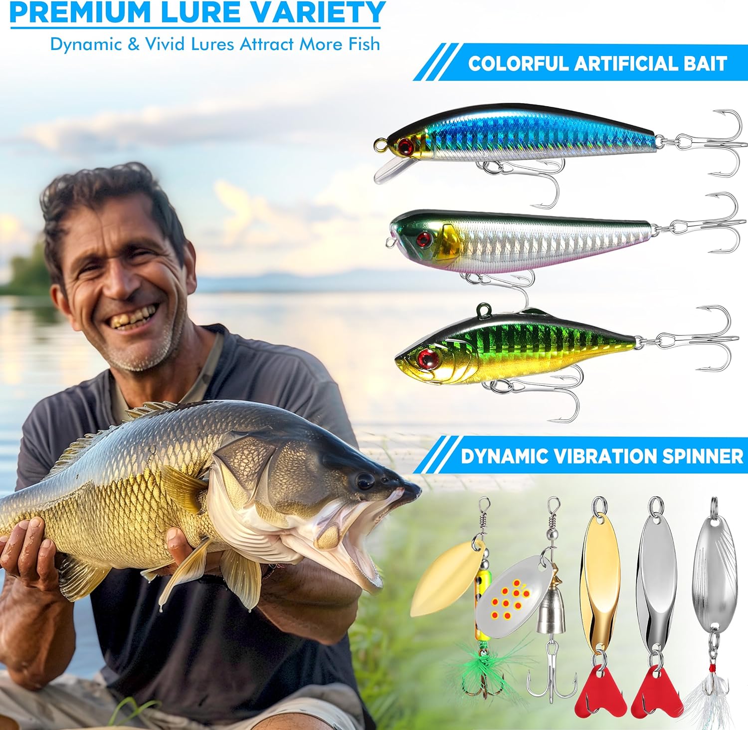 bon net fishing lure PLUSINNO Fishing Lures, 137Pcs Tackle Box with Tackle Included, – Plusinno