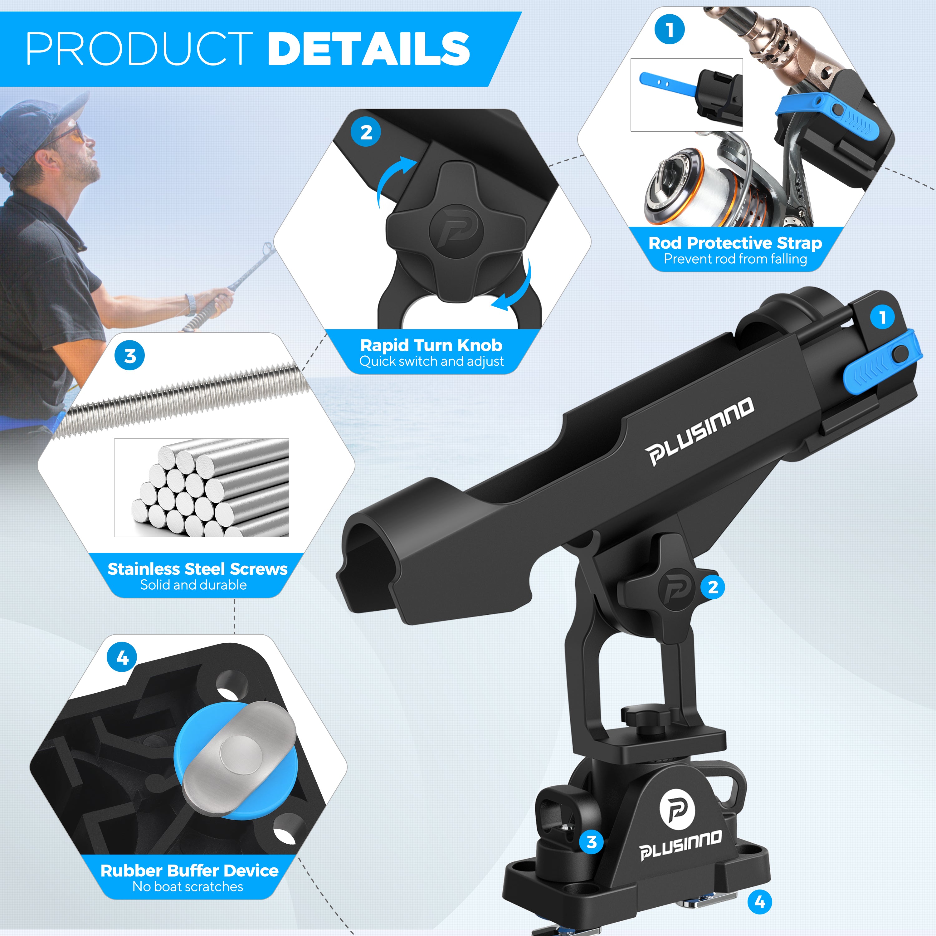 PLUSINNO 2 in 1 Fishing Rod Holders for Boat (Track not included).