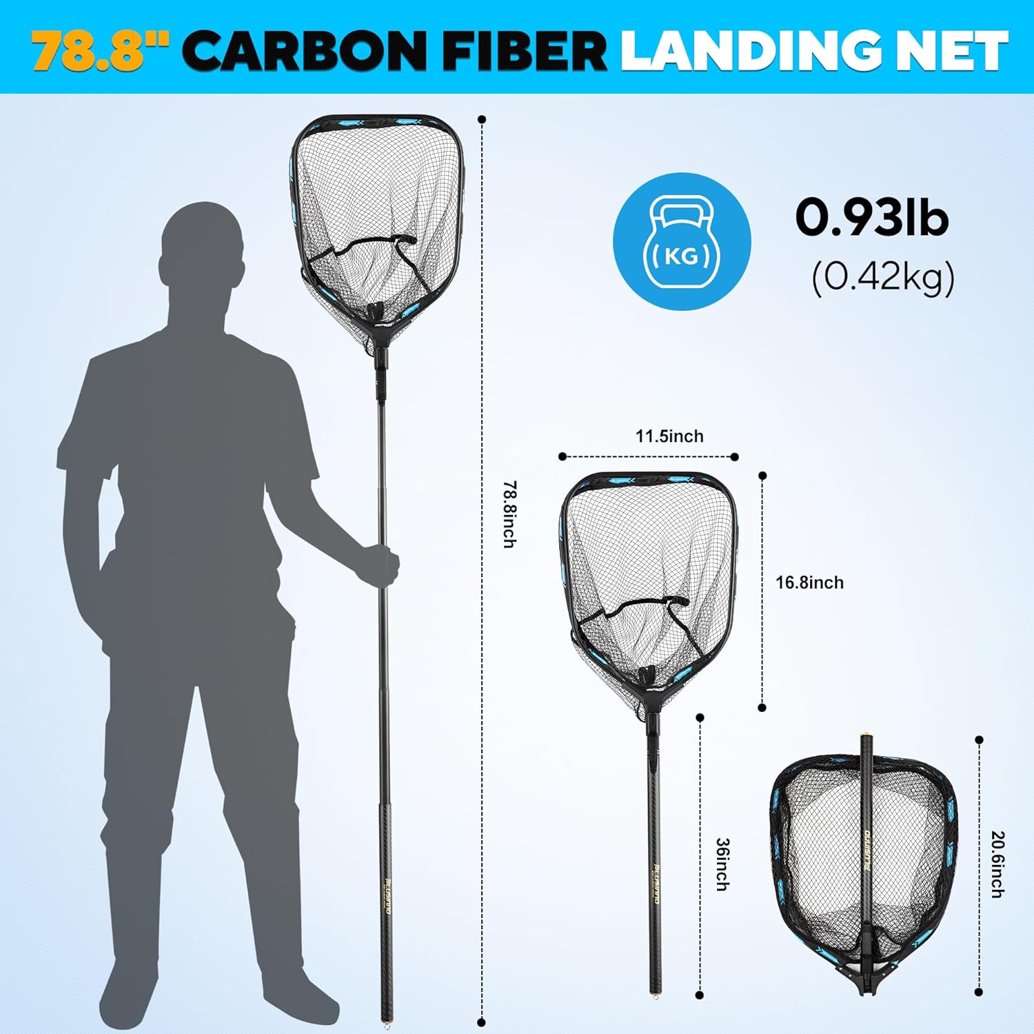 extendable pole fishing net PLUSINNO Carbon Fiber Telescopic Handle Floating Fishing Net – Plusinno
