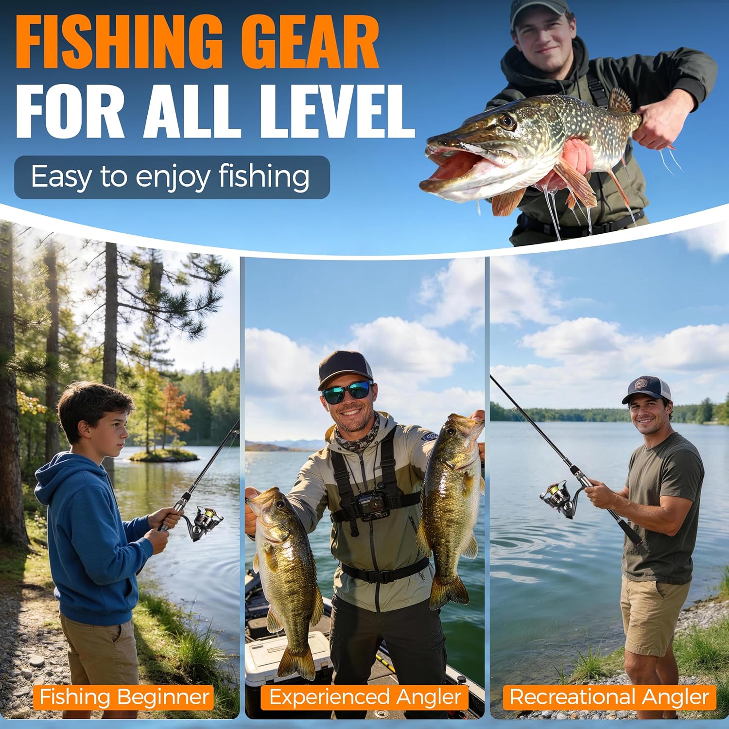 PLUSINNO Fishing Gear - Telescopic Fishing Rod and Reel Combo with Tackle Box and Lures Box