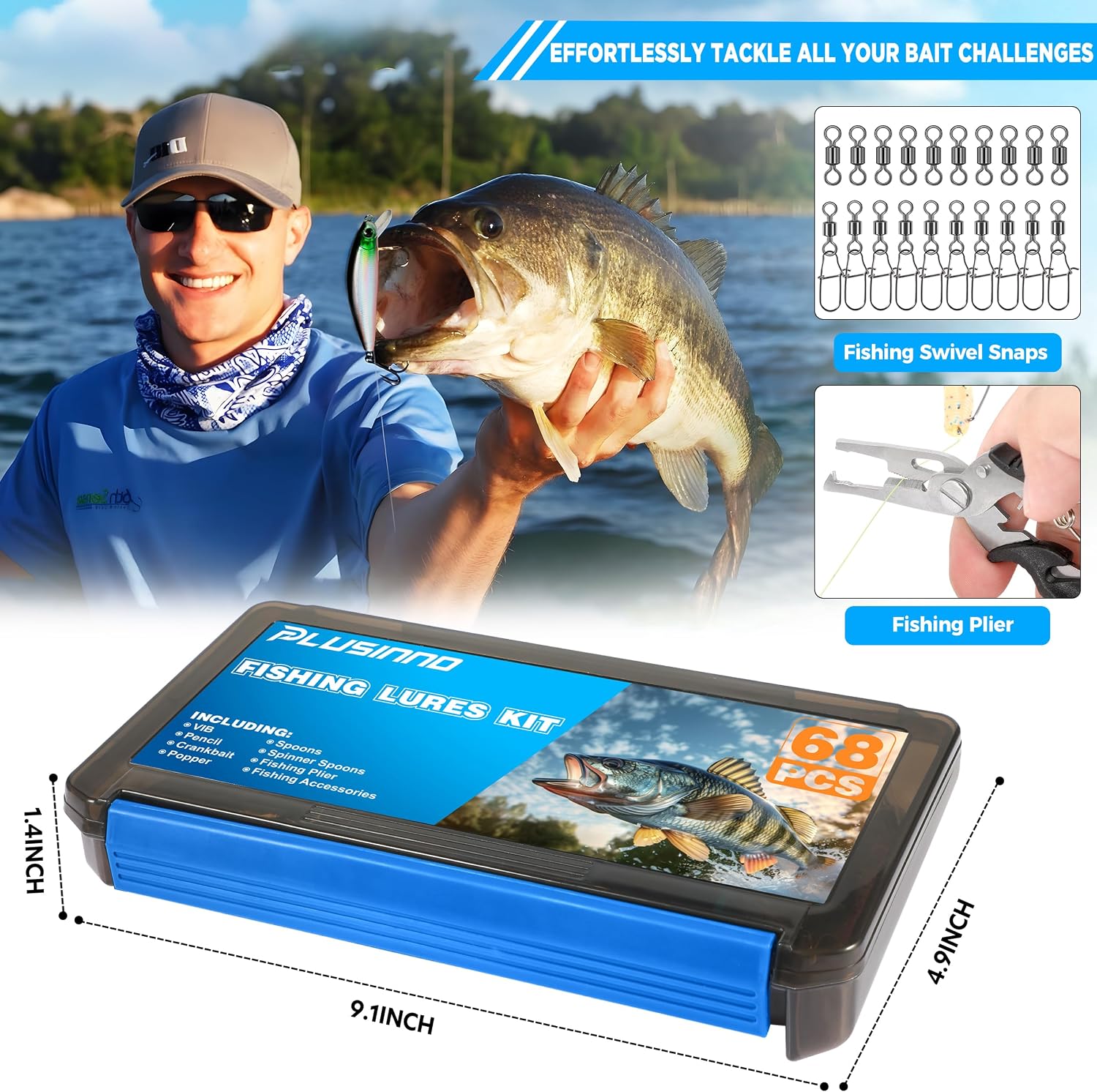 PLUSINNO Fishing Tackle Box - 68 PCS Fishing Gear And Equipment