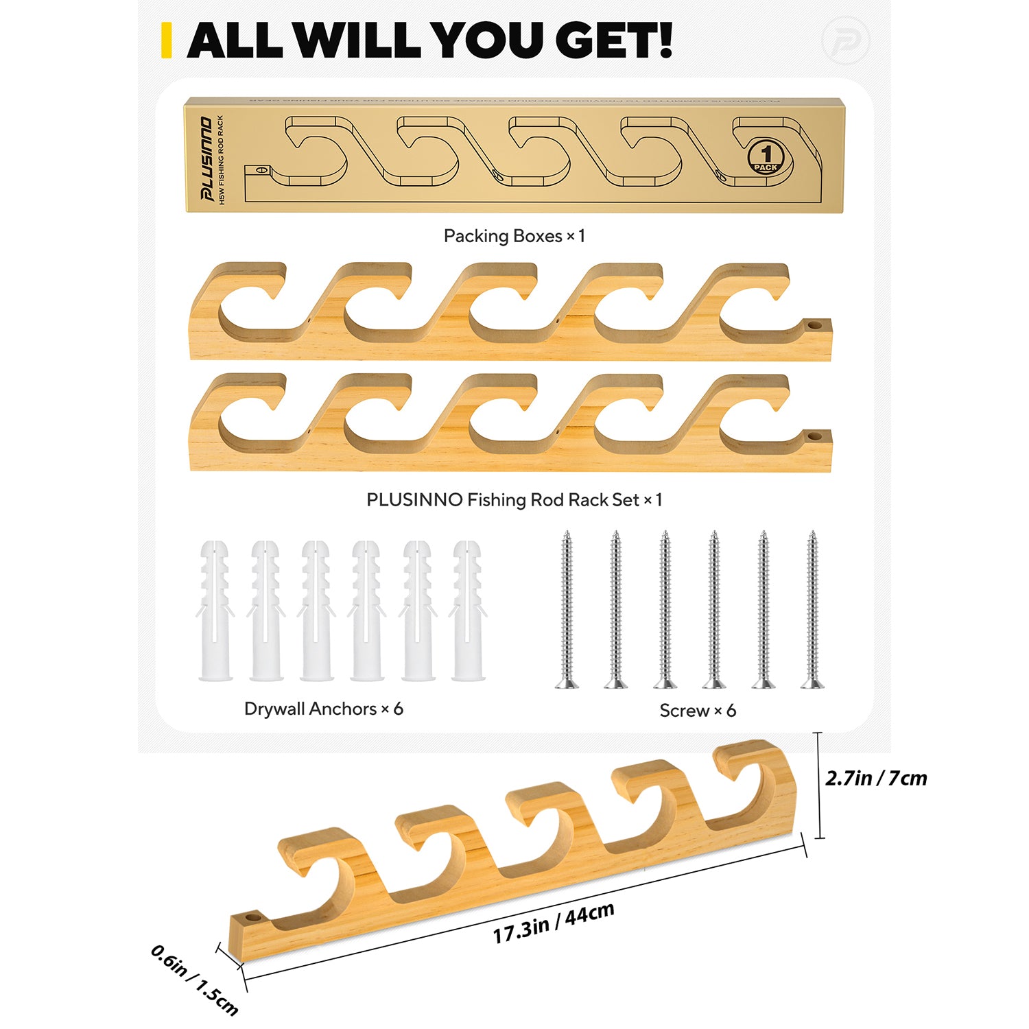 PLUSINNO H5 Porte-canne à pêche horizontal pour mur et plafond