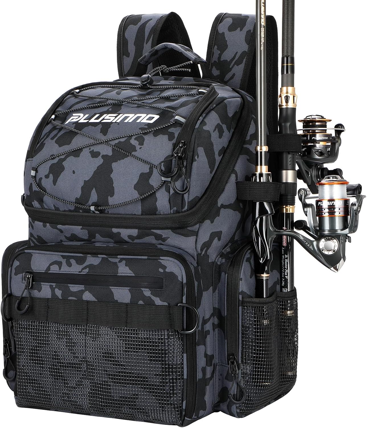 PLUSINNO 45L Large Water-resistant Backpack with Rod Holders & Cooler