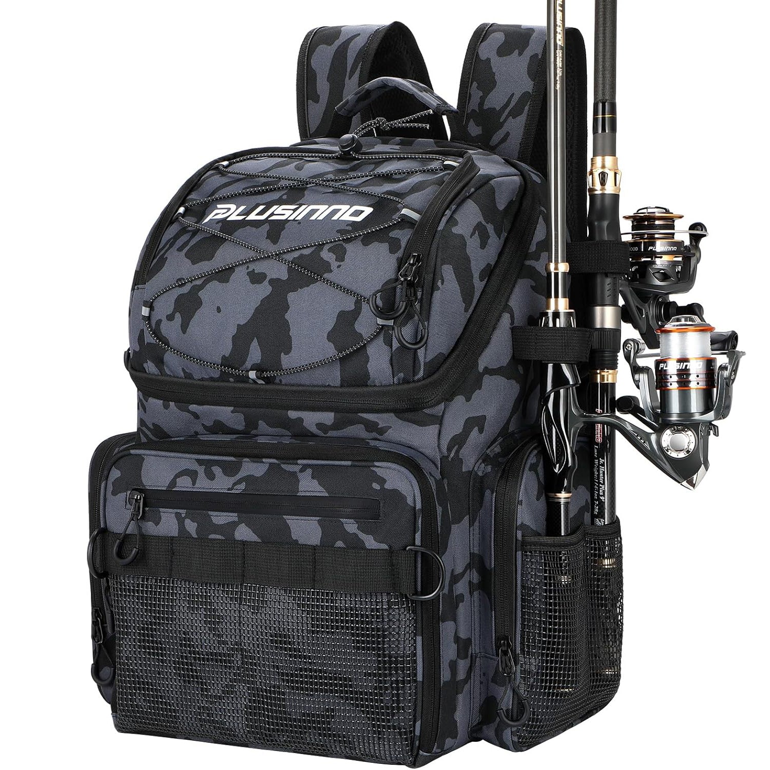PLUSINNO 45L Large Water-resistant Backpack with Rod Holders & Cooler