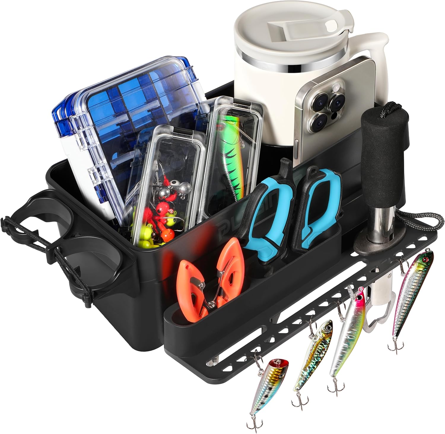 PLUSINNO Boat Cup Holder, Boat Caddy Organizer with Fishing Rod Holder,