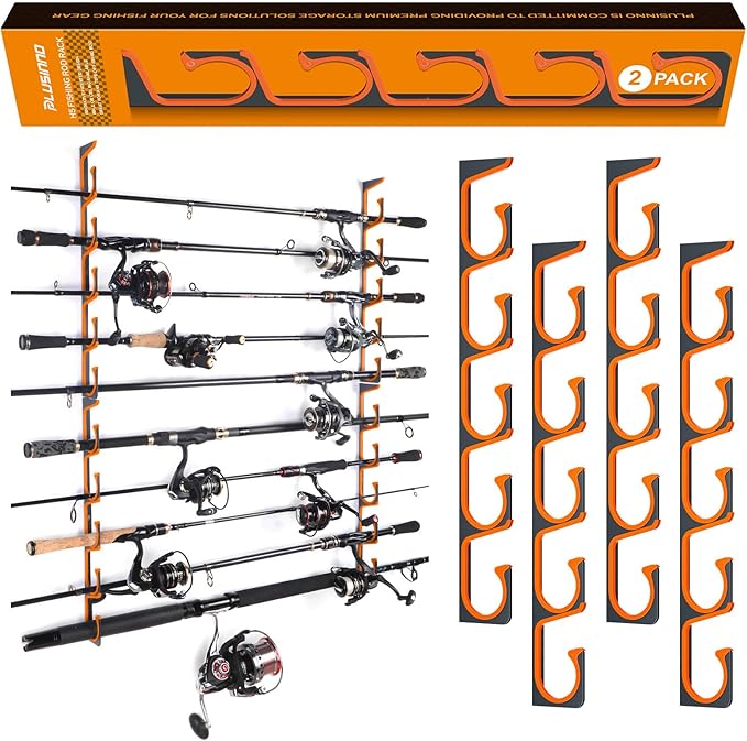 PLUSINNO Orange H5 Horizontal Fishing Rod Holder for Wall and Ceiling