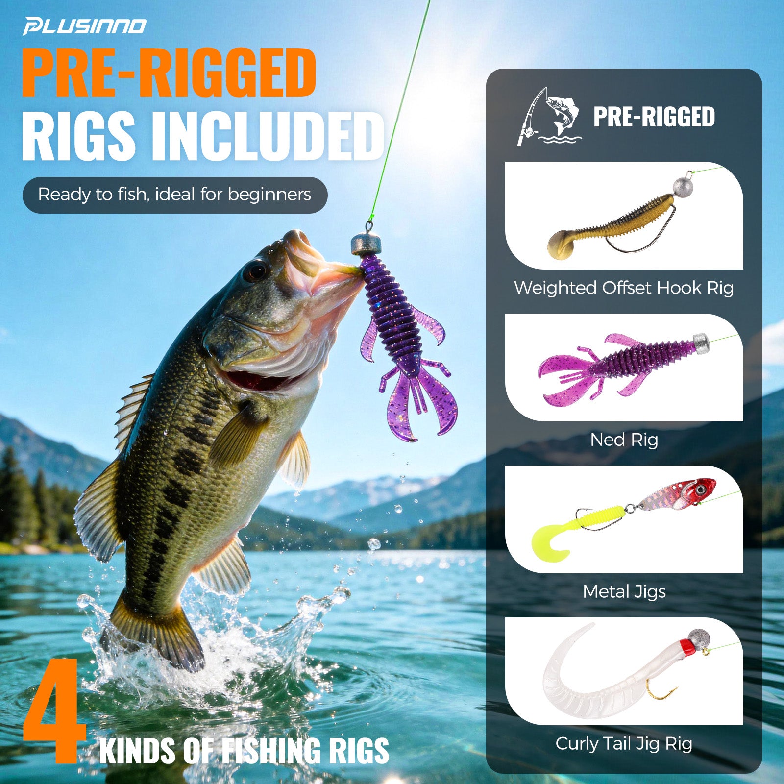 PLUSINNO 307PCS Fishing Tackle Box with Fishing Lures,Fishing Gifts for Men,Trout Fishing Lures,Topwater Lures,Hooks,Fishing Swivel,Spinnerbaits,Saltwater & Freshwater Fishing Gear and Equipment