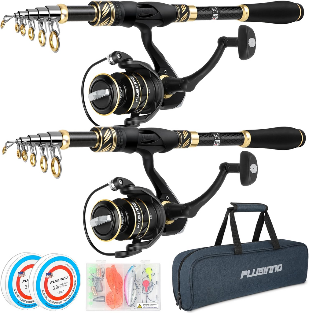 PLUSINNO Eagle Hunting Ⅸ Teleskop-Angelruten und Rollenkombinationen mit  Tragetasche – Plusinno