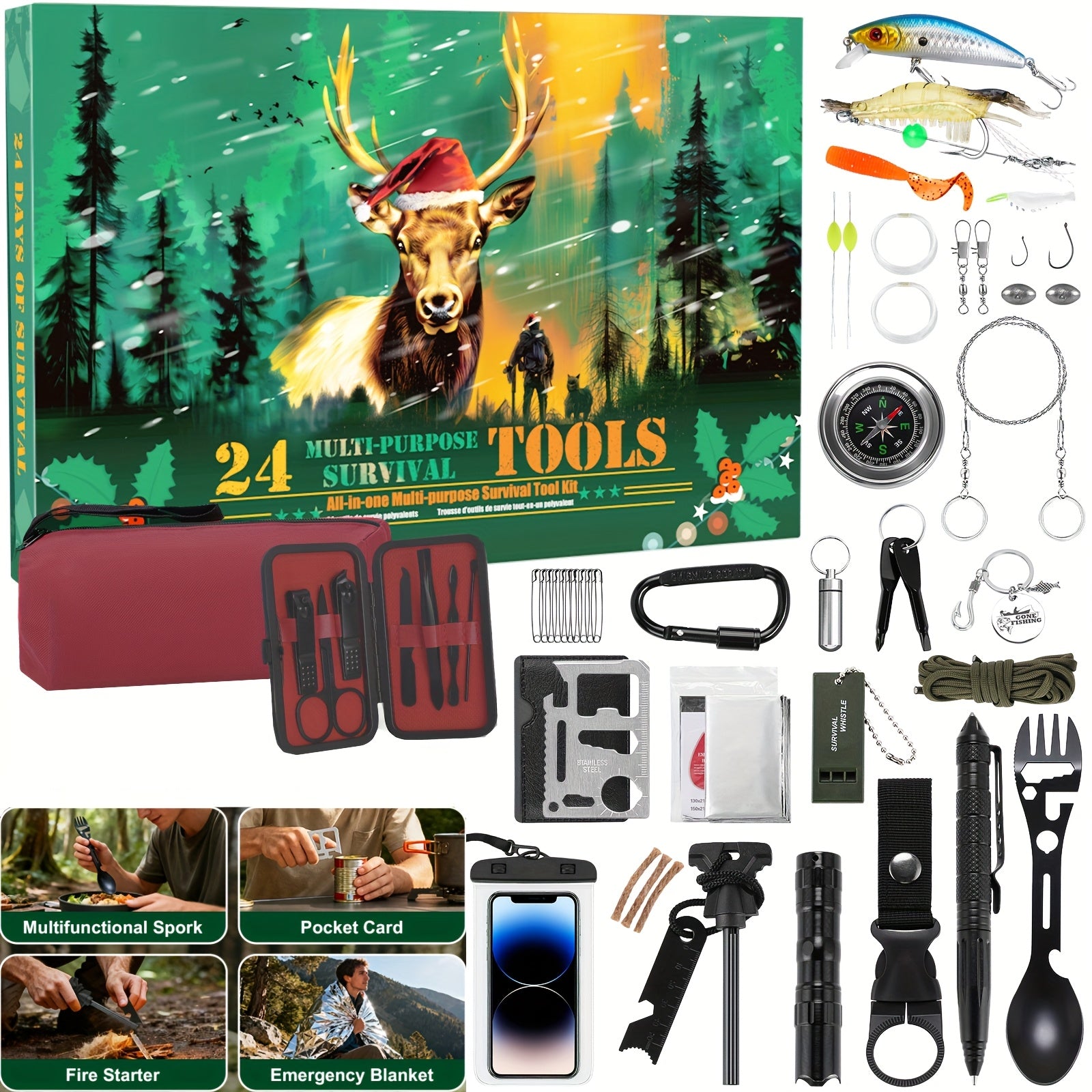 2025 Unique Christmas Gift: Survival Advent Calendar – 24 Days of Outdoor Gear for Hunting, Fishing & Hiking Enthusiast Husbands & Dads