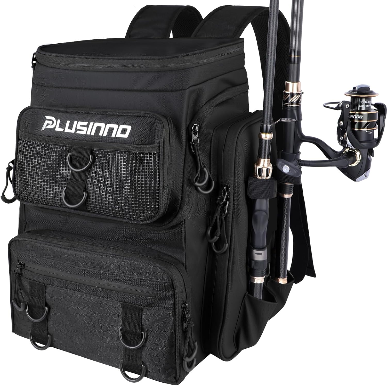 PLUSINNO Water-resistant Large Storage Fishing Tackle Bag with Rod Holders