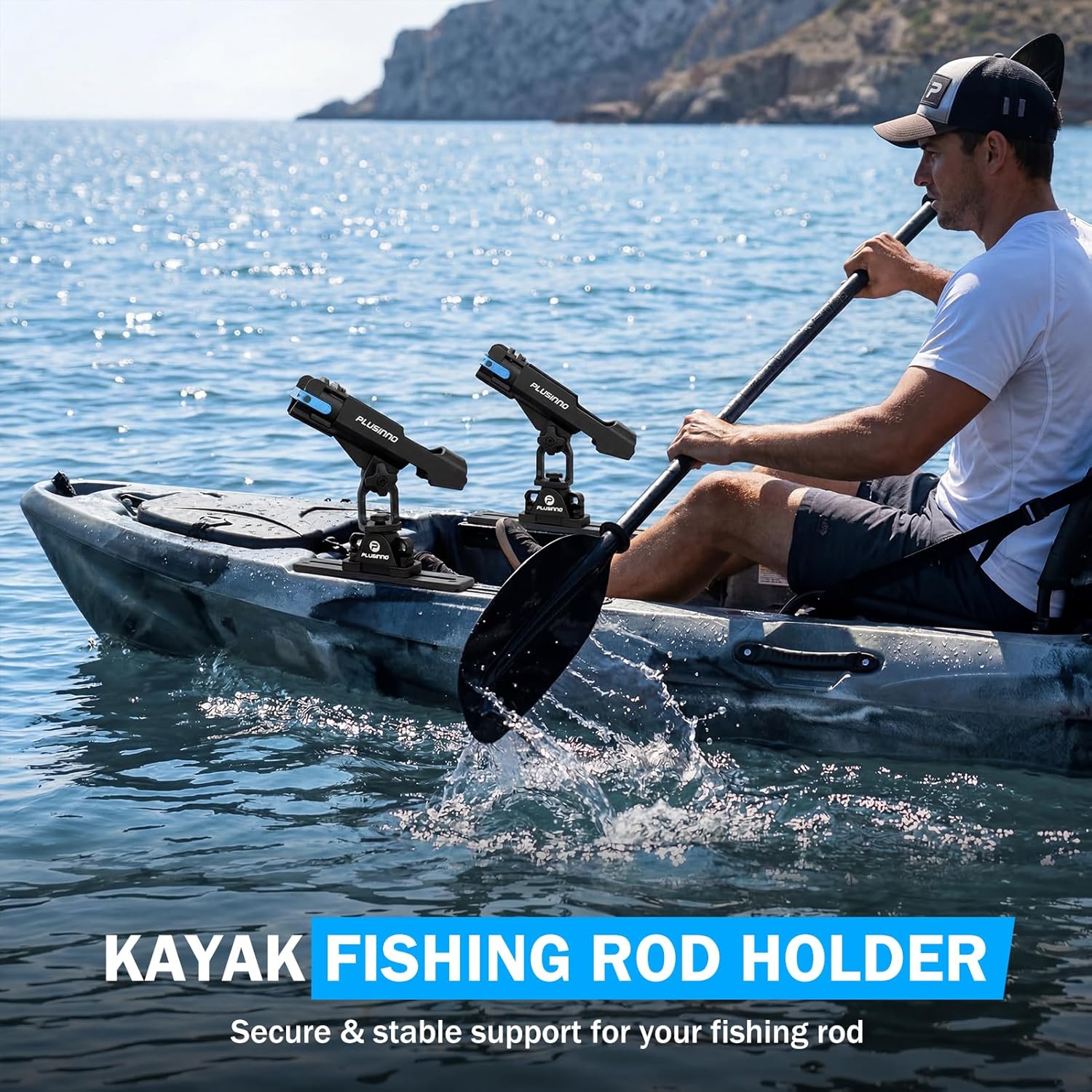PLUSINNO Kayak Fishing Rod Holder with Tracks, 2 in 1 Fishing Rod Holders for Boat, Kayak Accessories