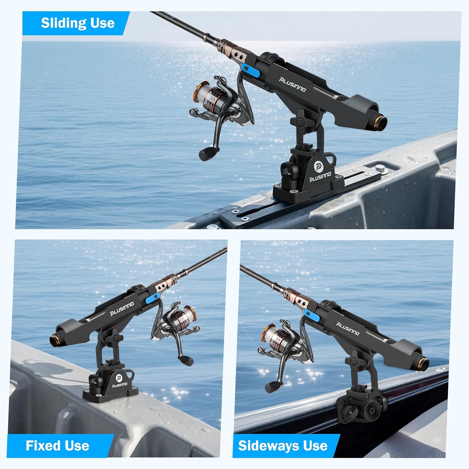 PLUSINNO Kayak Fishing Rod Holder with Tracks, 2 in 1 Fishing Rod Holders for Boat, Kayak Accessories
