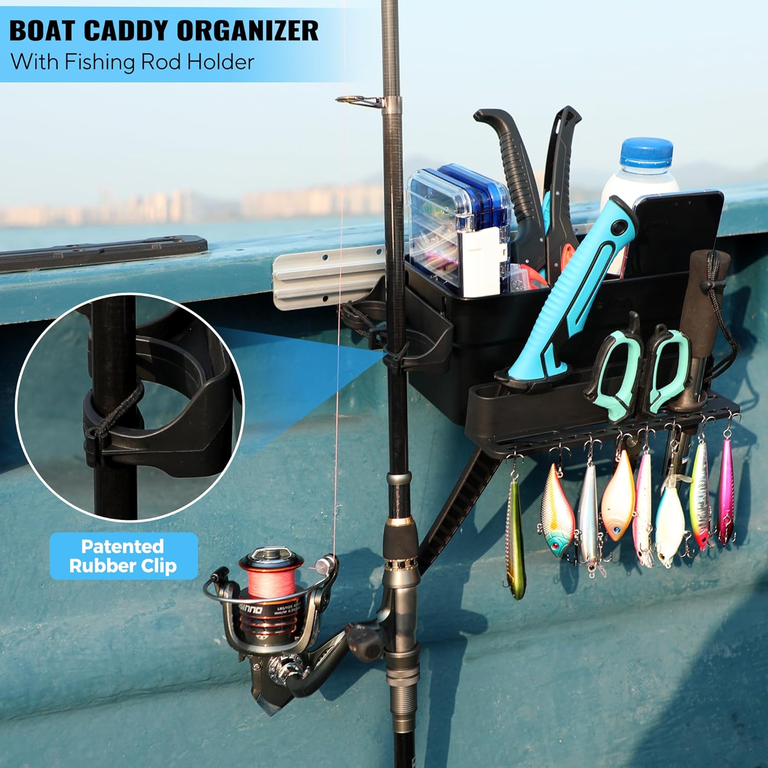 fishing rod holder that fits in cup holder PLUSINNO Boat Cup Holder, Boat Caddy Organizer with Fishing Rod Holder – Plusinno