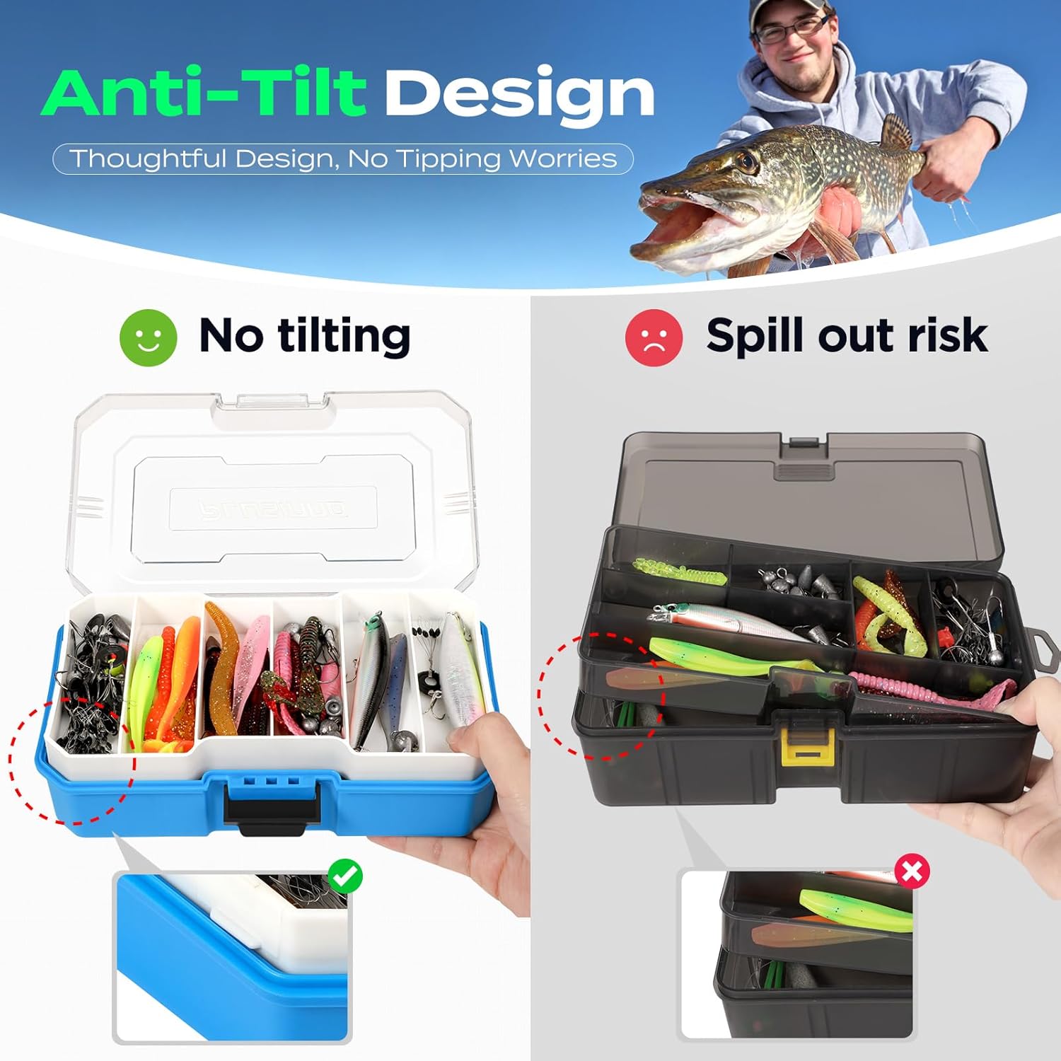 PLUSINNO 373PCS Fishing Lures Kit with Removable Tray,