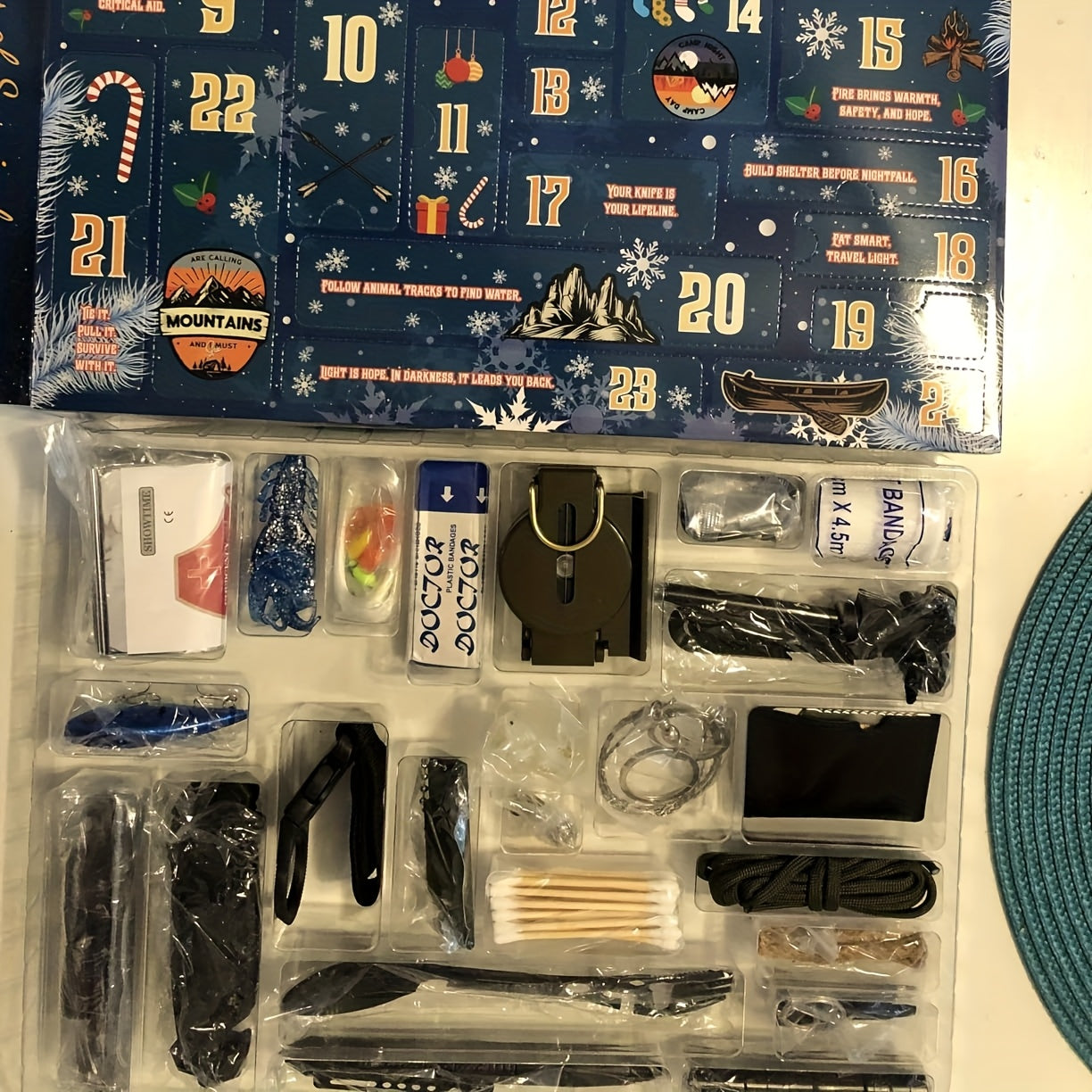 [TOP CHRISTMAS GIFTS] 24-Day Survival Advent Calendar - 24PCS Outdoor Survival Kit | Emergency Gear for Camping, Hiking, Fishing | Perfect Gifts for Him/Her, Men & Women | Includes Multi-Tool, Compass, Fire Starter, Paracord & First Aid