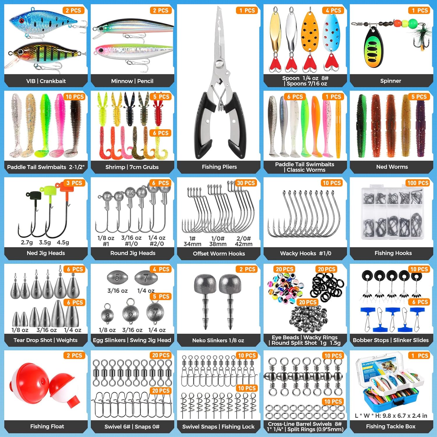 PLUSINNO 373PCS Fishing Lures Kit with Removable Tray,