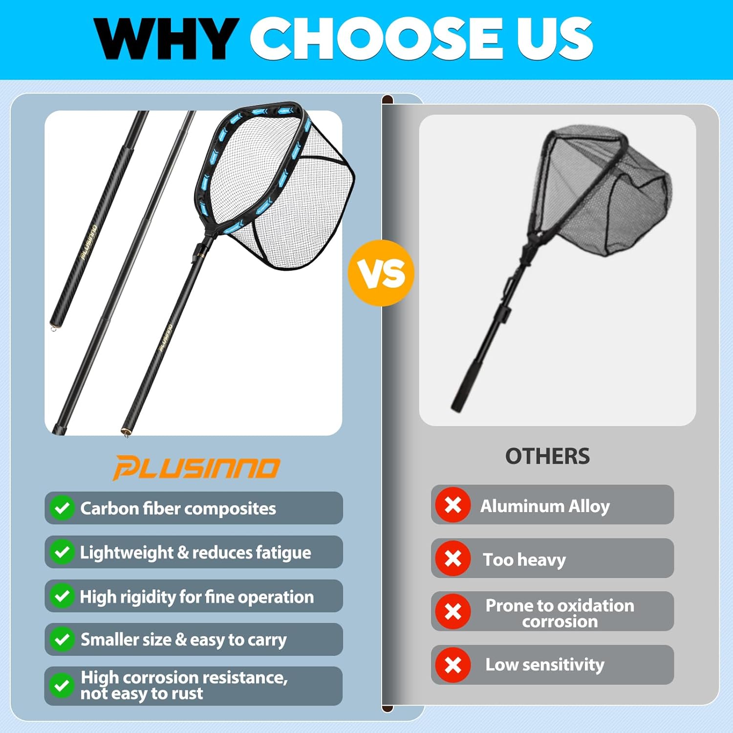 PLUSINNO Carbon Fiber Telescopic Handle Floating Fishing Net