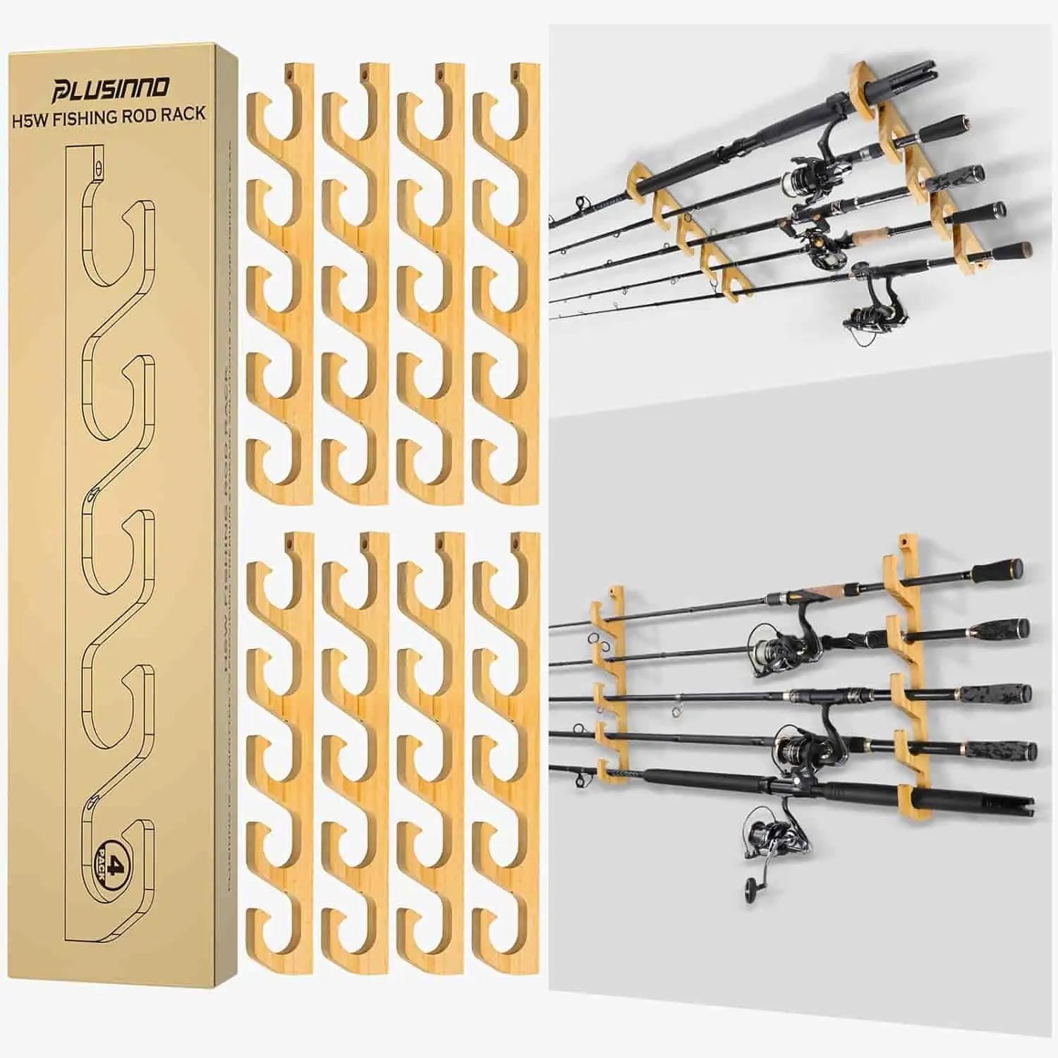  PLUSINNO 2 pack Vertical Fishing Rod rack, Wall Mounted Fishing  Rod holder, 2 Packs Fishing Pole Holders Hold Up to 18 Rods or Combos, Fishing  rod holders for garage, Fits Most