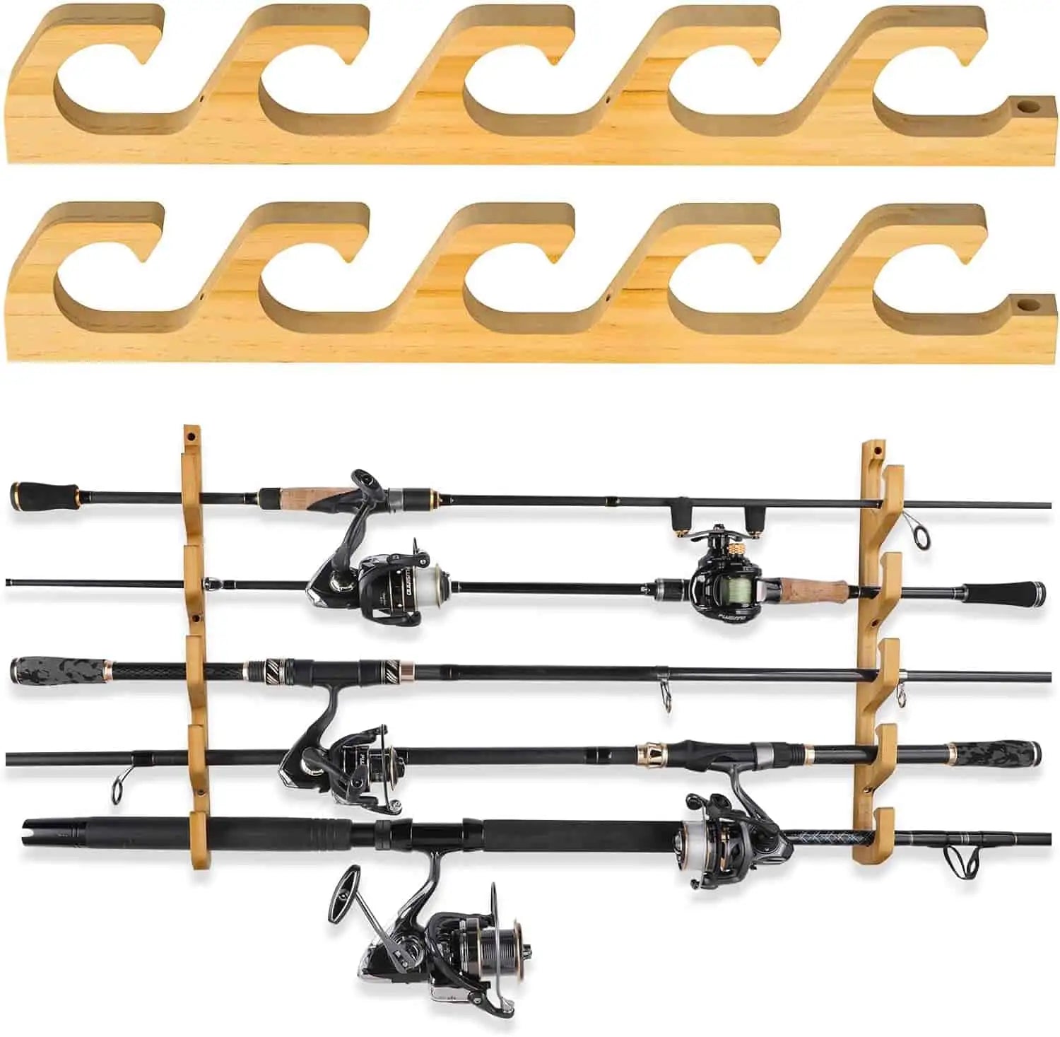 HiUmi Horizontal Fishing Rod Holder – Wall Mounted Fishing Rod