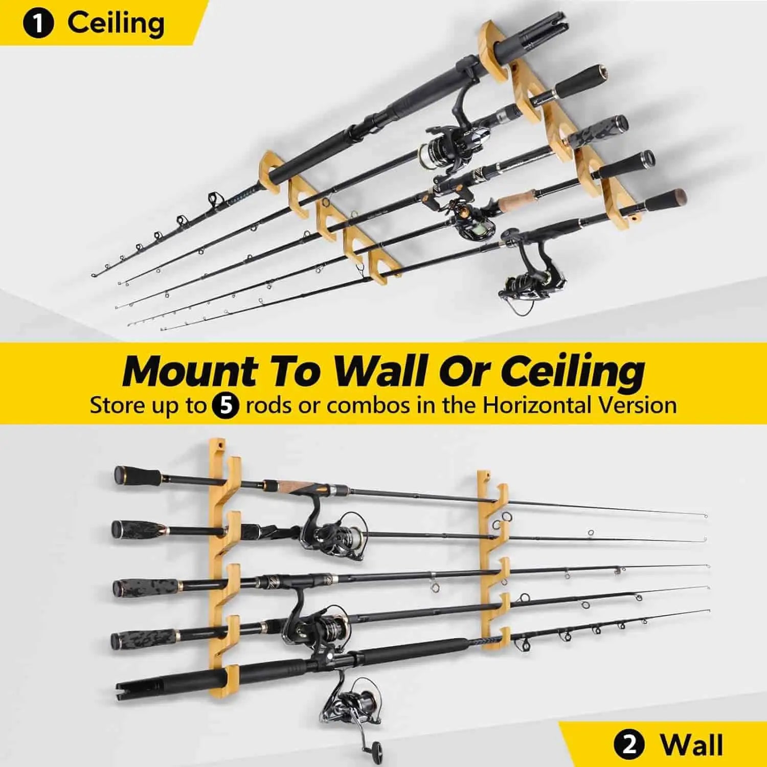 PLUSINNO H5 Horizontal Fishing Rod Holder for Wall and Ceiling