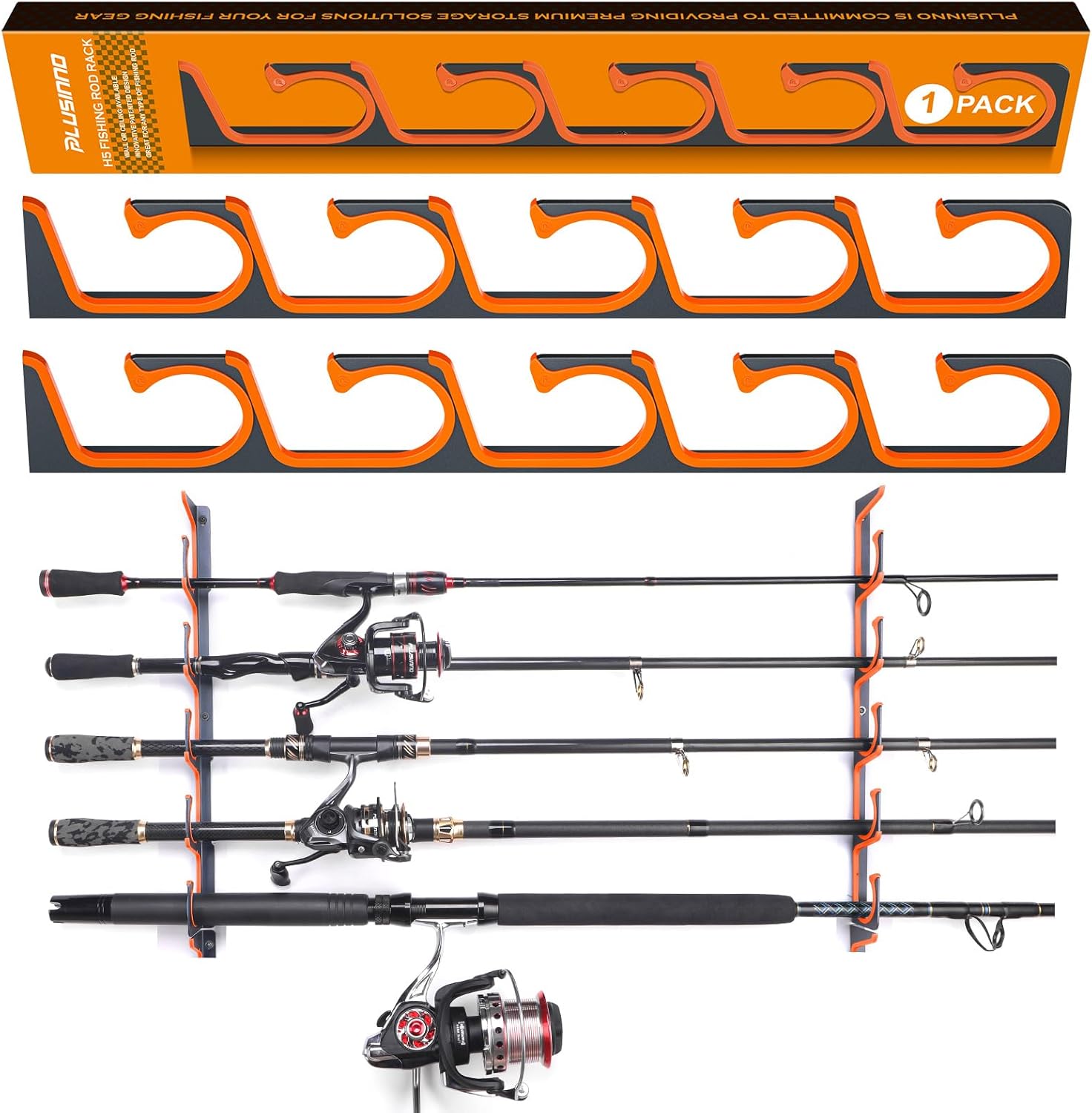 PLUSINNO Orange H5 Horizontal Fishing Rod Holder for Wall and Ceiling – Plusinno PLUSINNO Orange H5 Horizontal Fishing Rod Holder for Wall and Ceiling – Plusinno