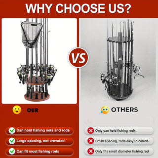 Wooden Fishing Rod Holders for Garage, 12 Holes Rod Rack, Vertical Fishing Pole Holders Floor Stand, Storage 12 Fishing Rods & Reel Combo, Great Father's Day Fishing Gifts for Men