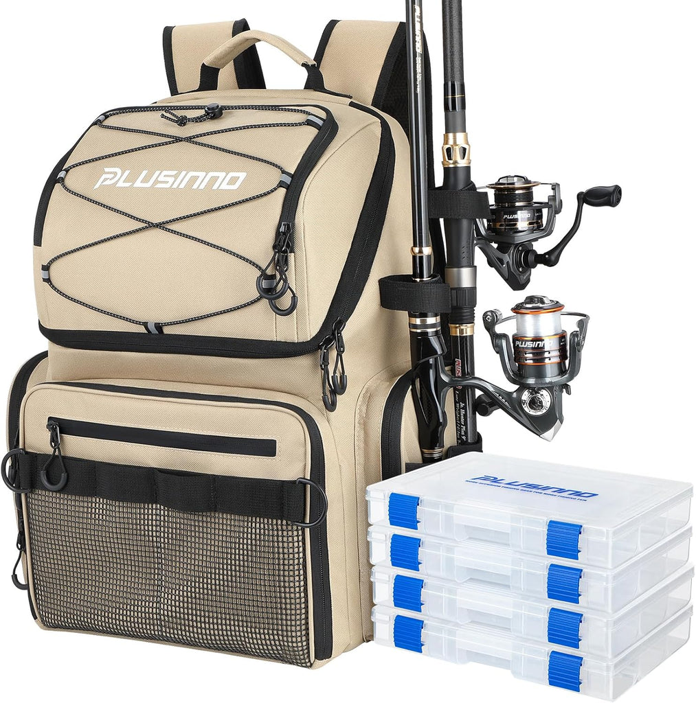 PLUSINNO 45L Large Water resistant Backpack with Rod Holders Cooler Plusinno
