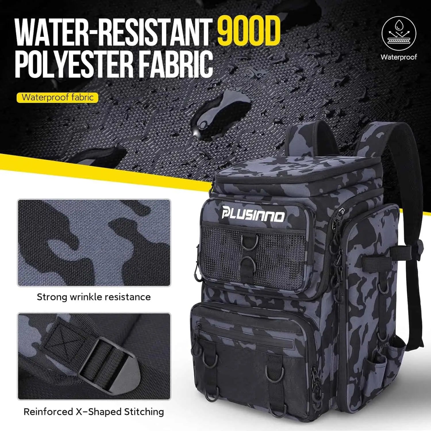 PLUSINNO Water-resistant Large Storage Fishing Tackle Bag with Rod Holders