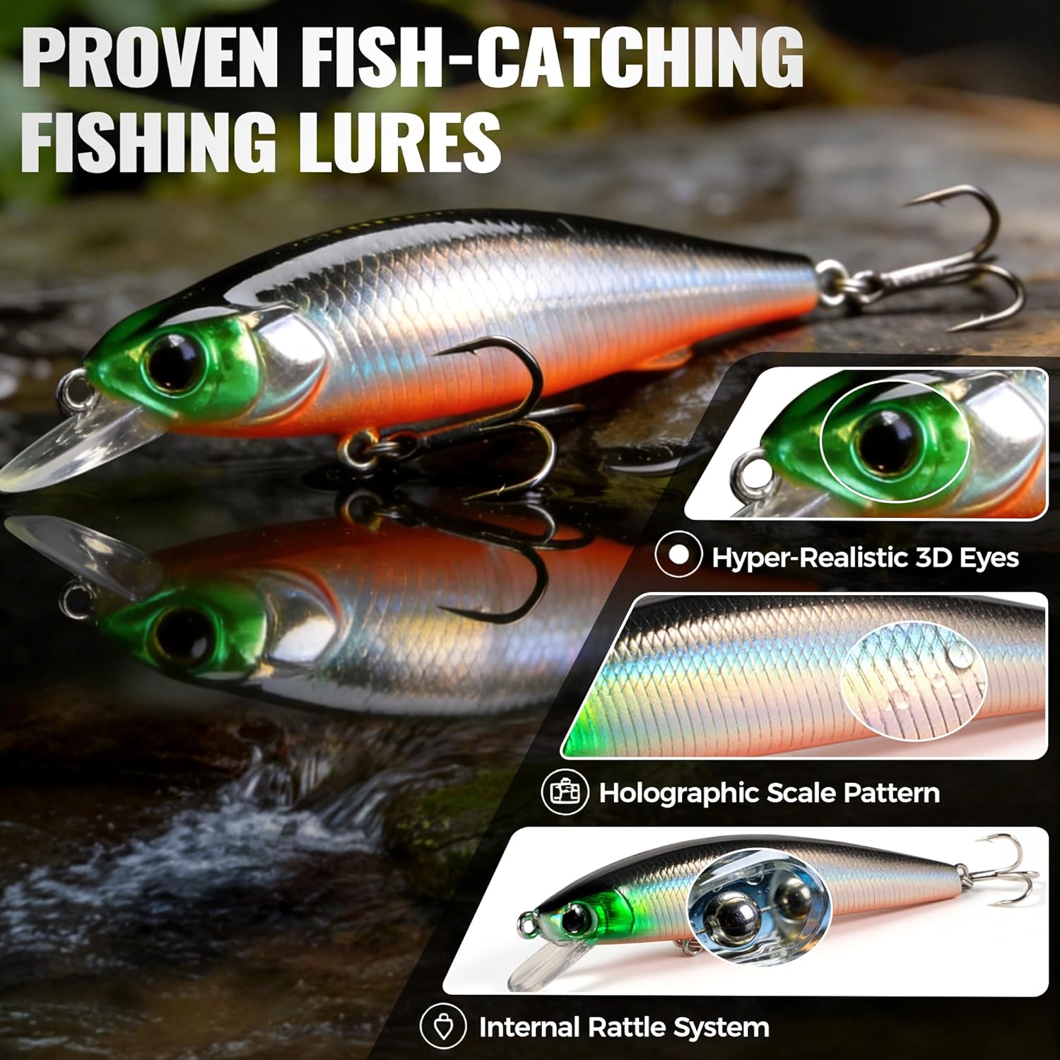 PLUSINNO 128PCS Fishing Lures, All-in-One Fishing Tackle Box with Tackle Included,