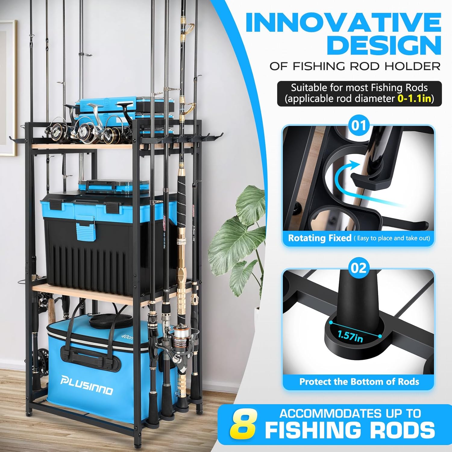 PLUSINNO 3 Tier Fishing Rod Holder, Fishing Pole Holders for Garage, S – Plusinno PLUSINNO 3 Tier Fishing Rod Holder, Fishing Pole Holders for Garage, S – Plusinno
