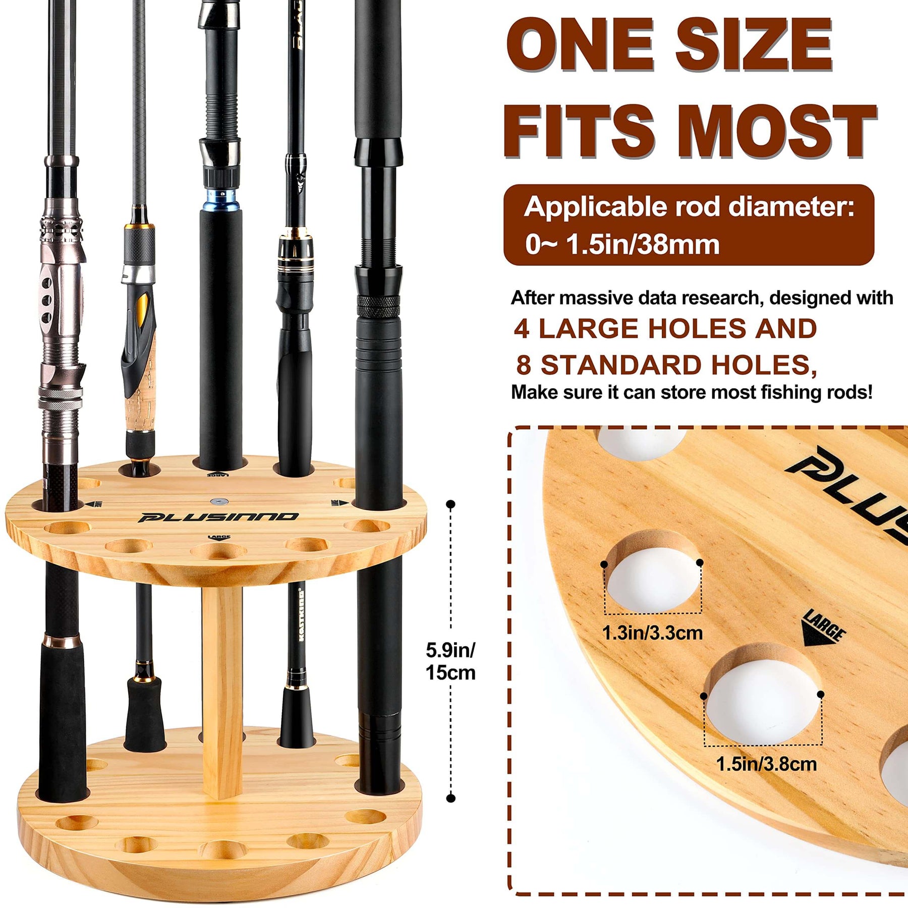 PLUSINNO V12 Wood Fishing Rod Holder for Garage – Plusinno