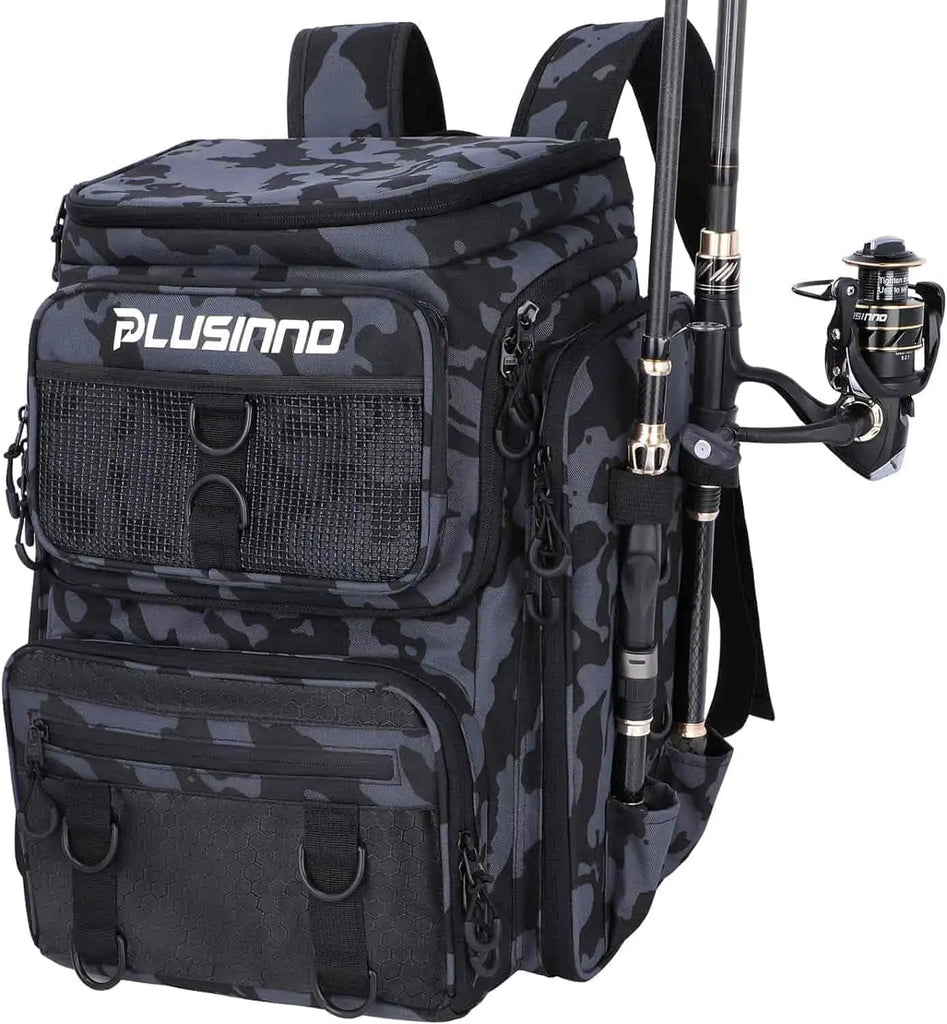 9 insulated tackle bag PLUSINNO Water-resistant Large Storage Fishing Tackle Bag with Rod Hol – Plusinno