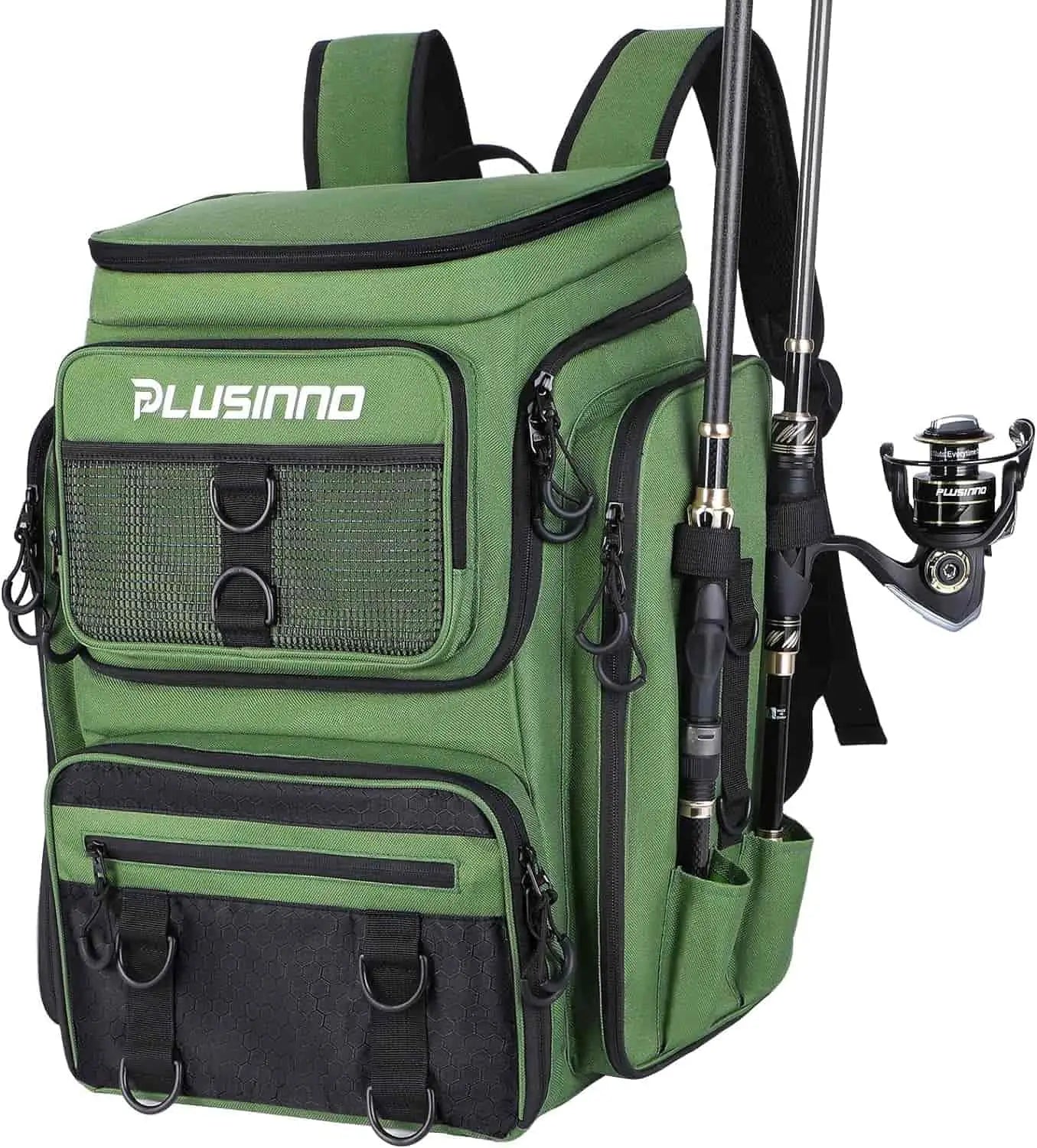 PLUSINNO Water-resistant Large Storage Fishing Tackle Bag with Rod