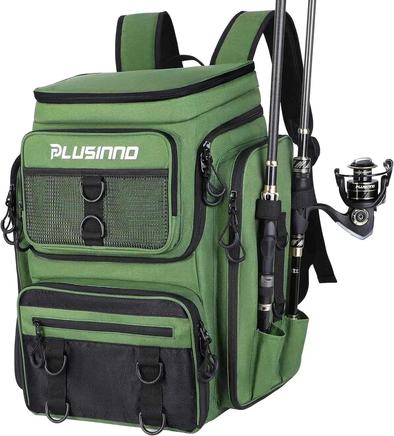 PLUSINNO Water-resistant Large Storage Fishing Tackle Bag with Rod Holders