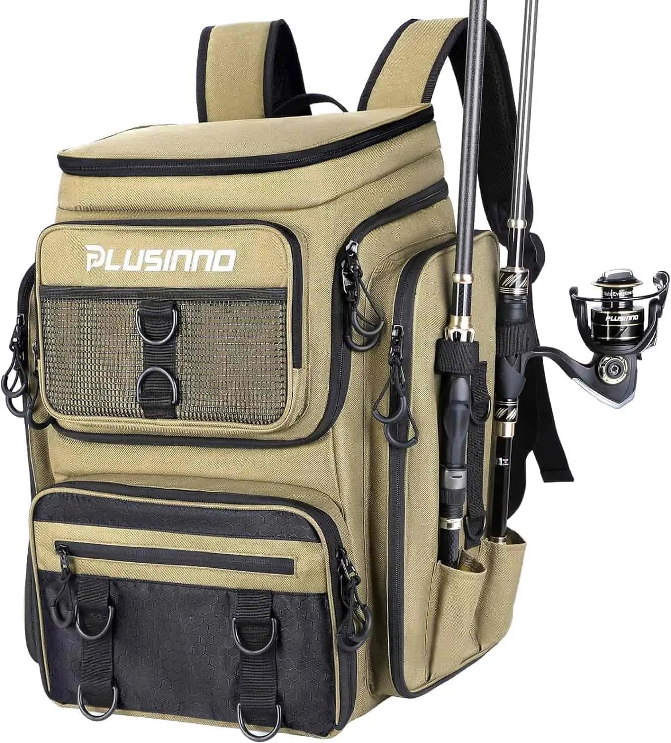 PLUSINNO Water-resistant Large Storage Fishing Tackle Bag with Rod