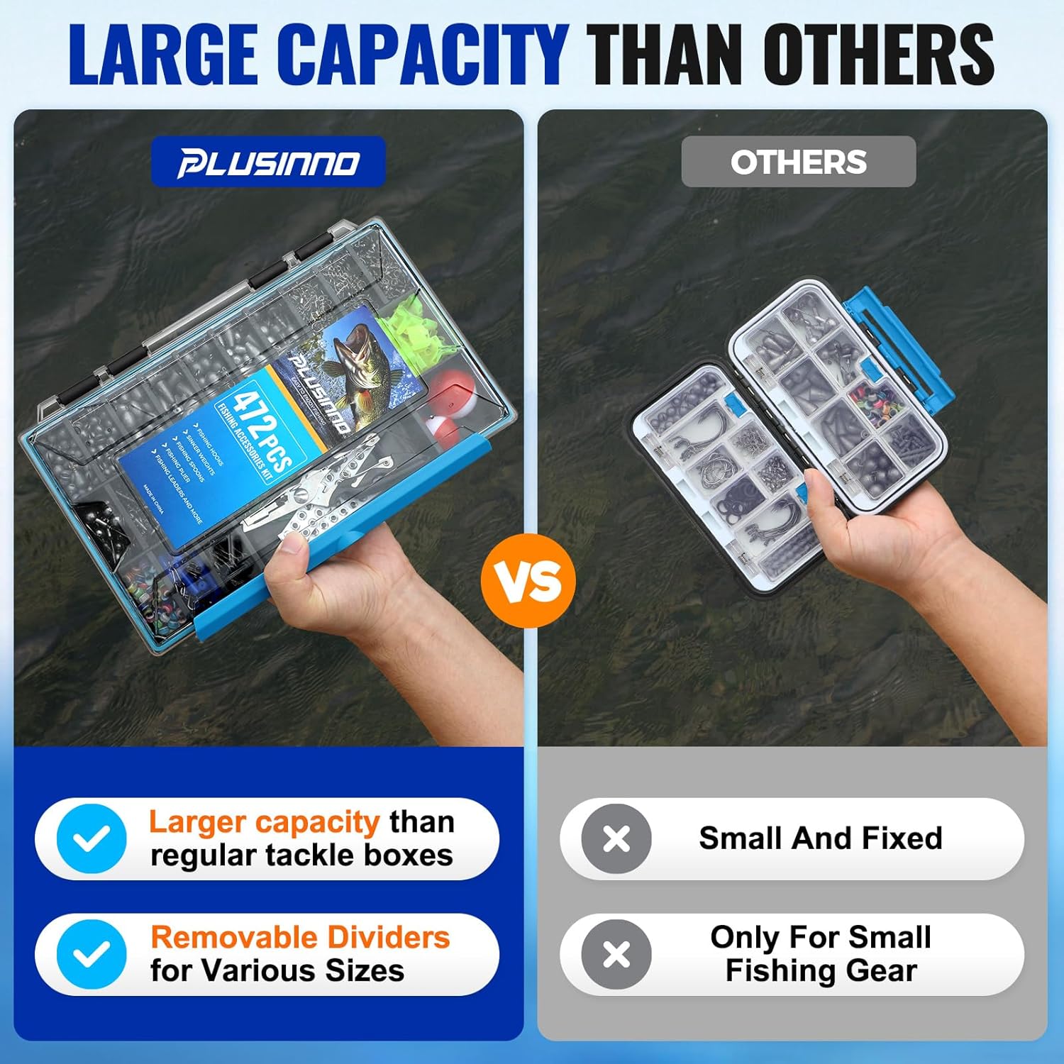 PLUSINNO 472PCS Fishing Accessories Kit, Waterproof Fishing Tackle Box with Tackle Included,