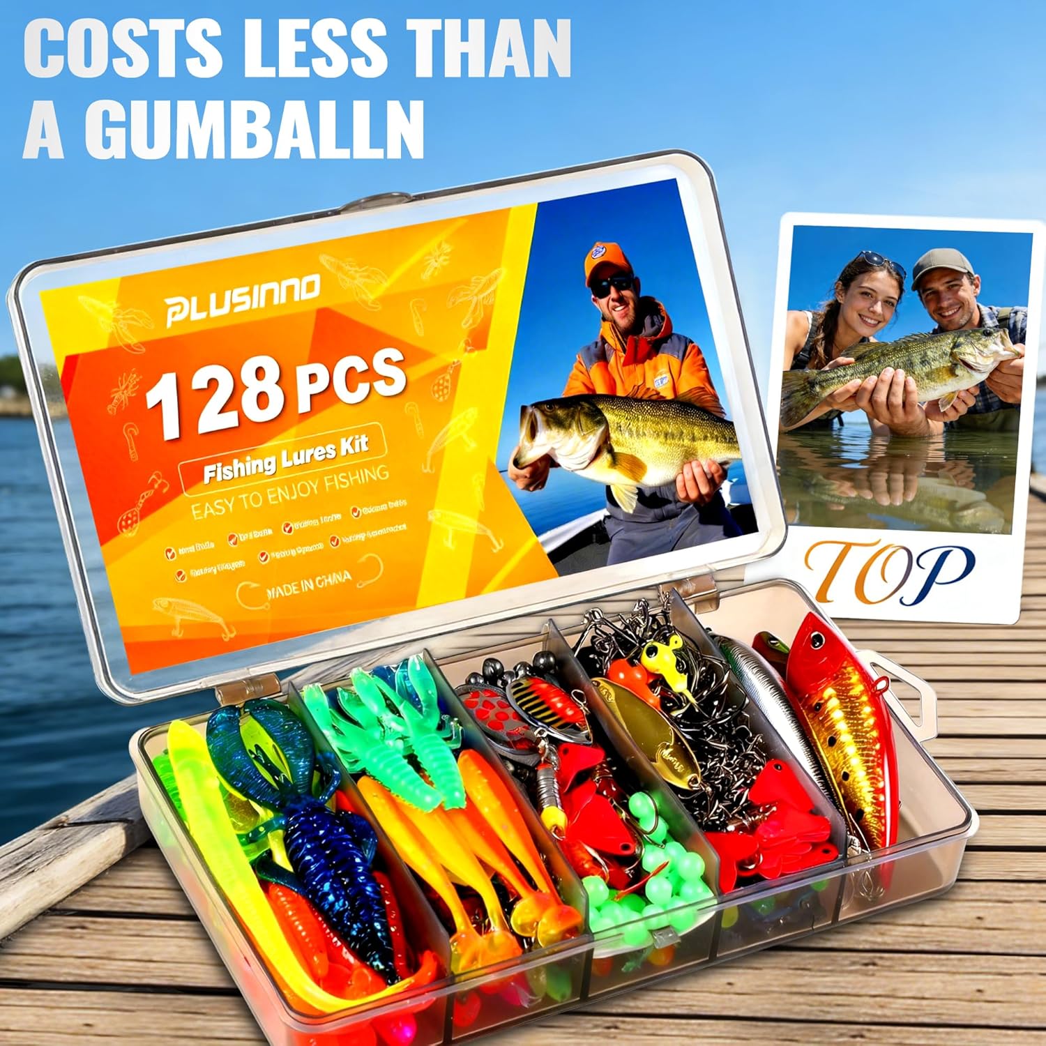 PLUSINNO 128PCS Fishing Lures, All-in-One Fishing Tackle Box with Tackle Included,