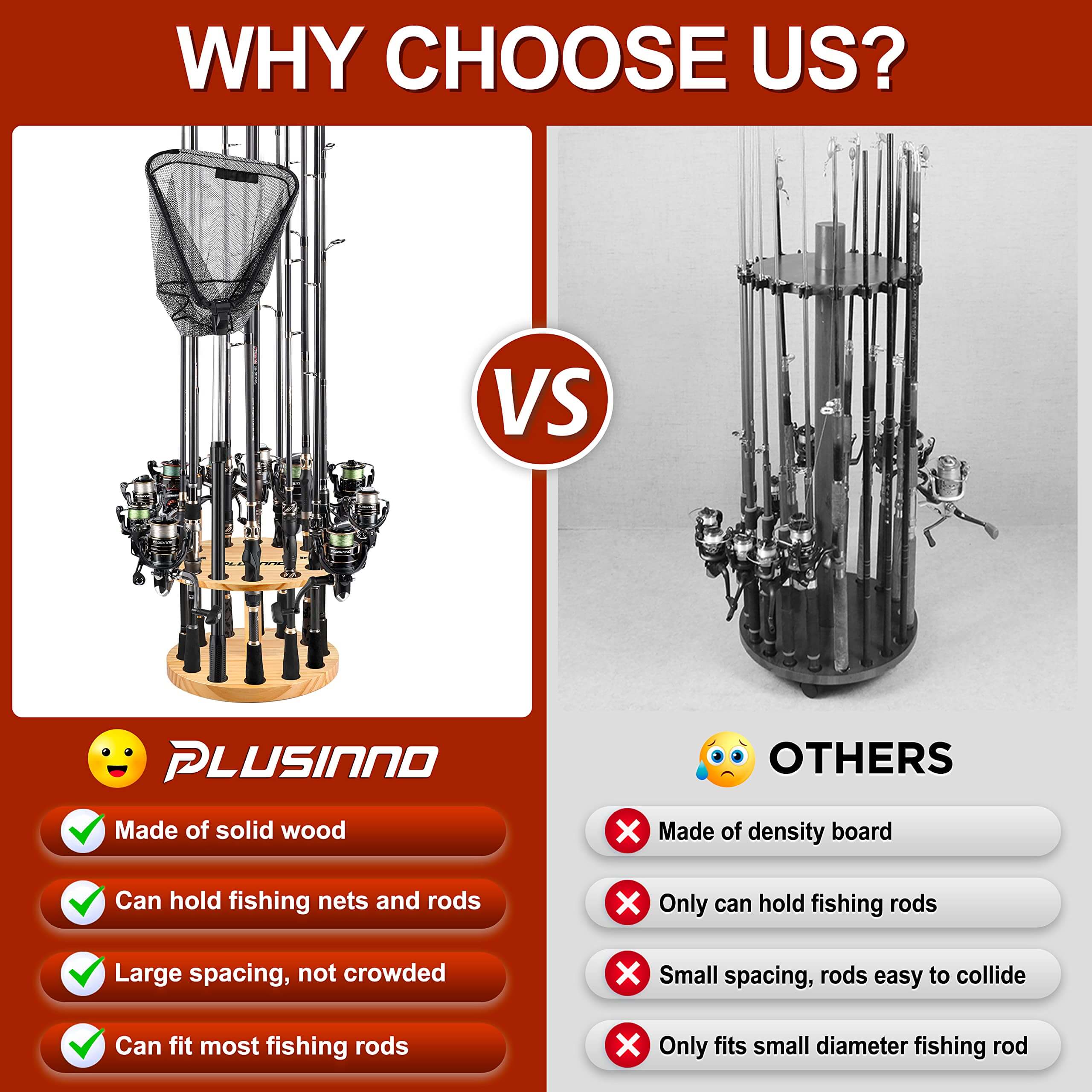 PLUSINNO V12 Wood Fishing Rod Holder for Garage Plusinno PLUSINNO V12 Wood Fishing Rod Holder for Garage Plusinno